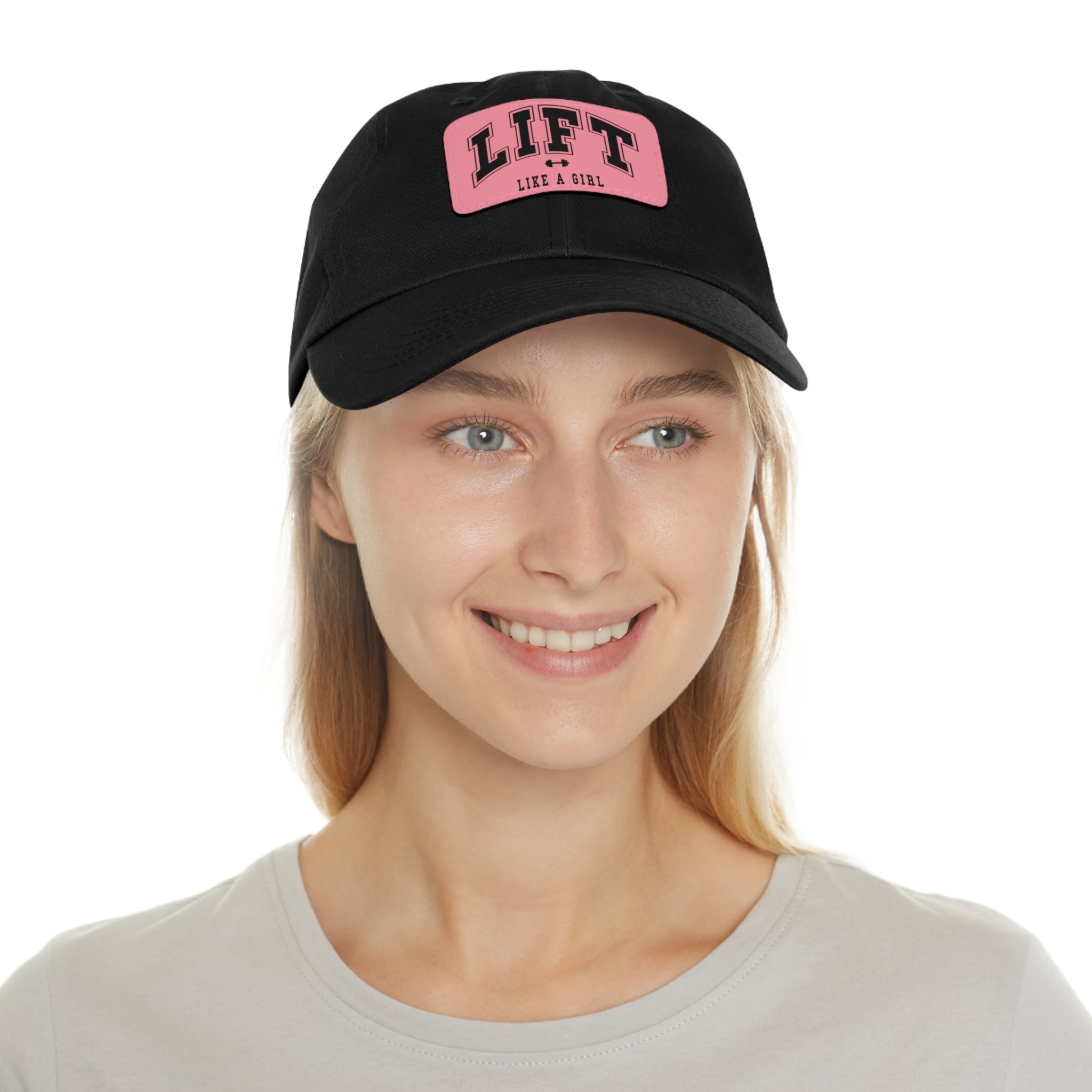 Lift Like A Girl - Dad Hat with Leather Patch (Rectangle) - Black Font