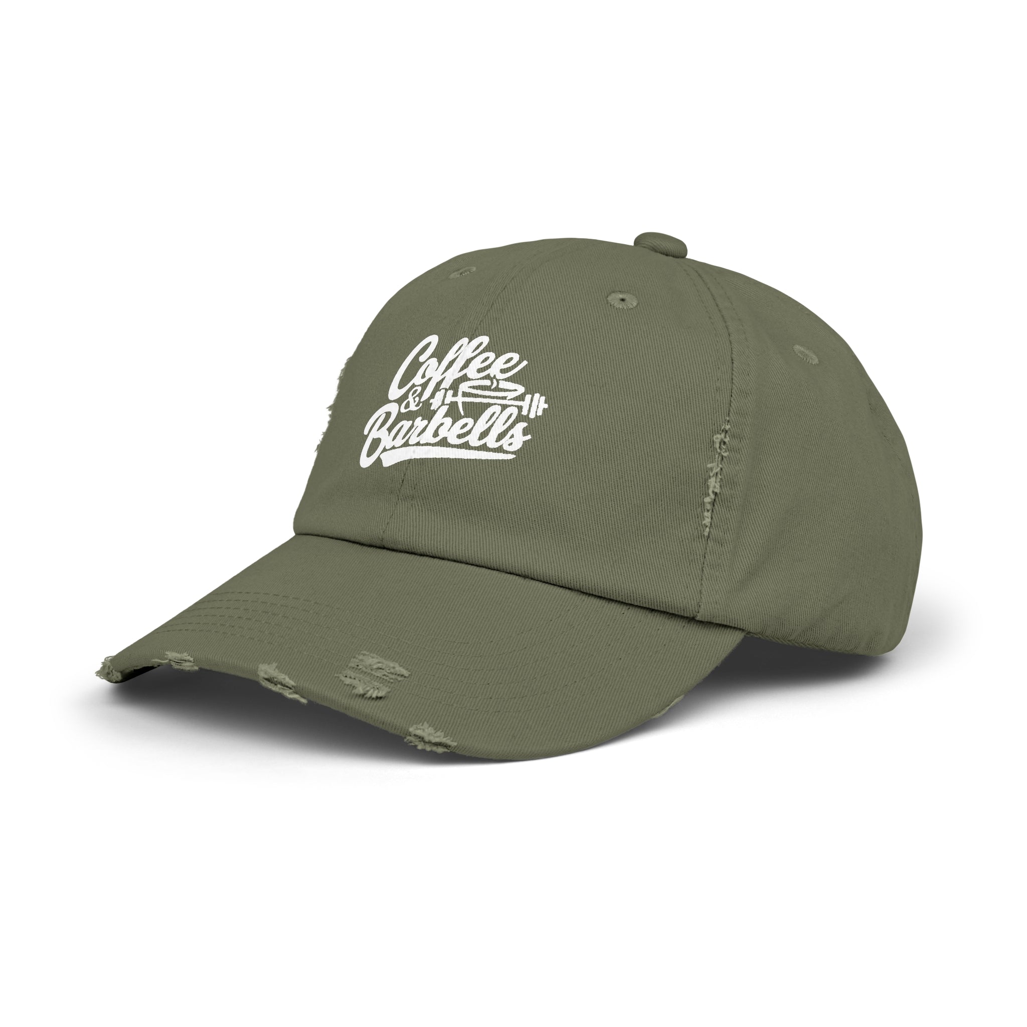 Coffee & Barbells - Unisex Distressed Cap - White Logo