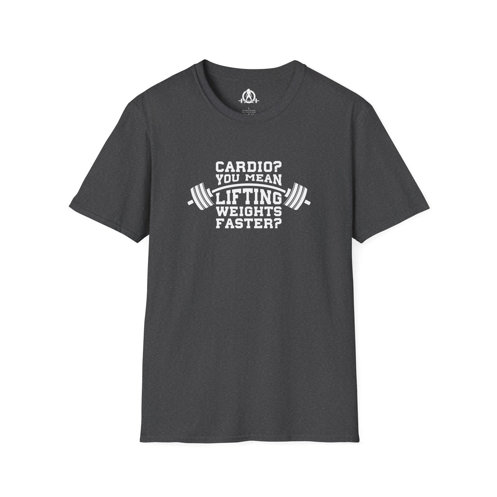 Cardio = Lift Weights Faster - Unisex Softstyle T-Shirt - Logo Front