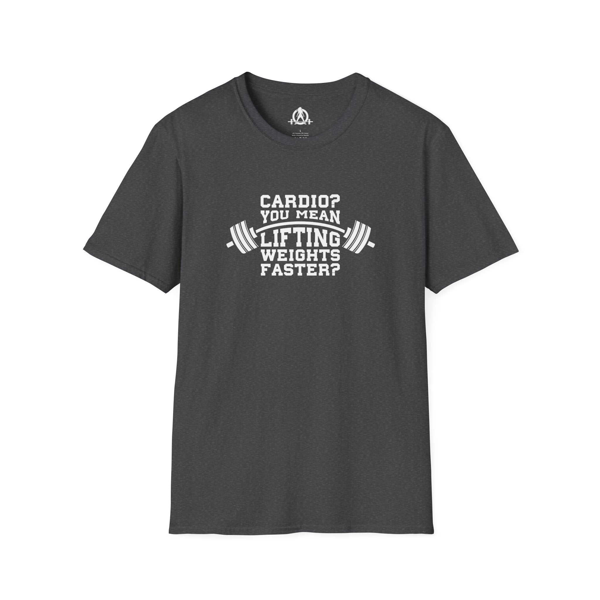 Cardio = Lift Weights Faster - Unisex Softstyle T-Shirt - Logo Front