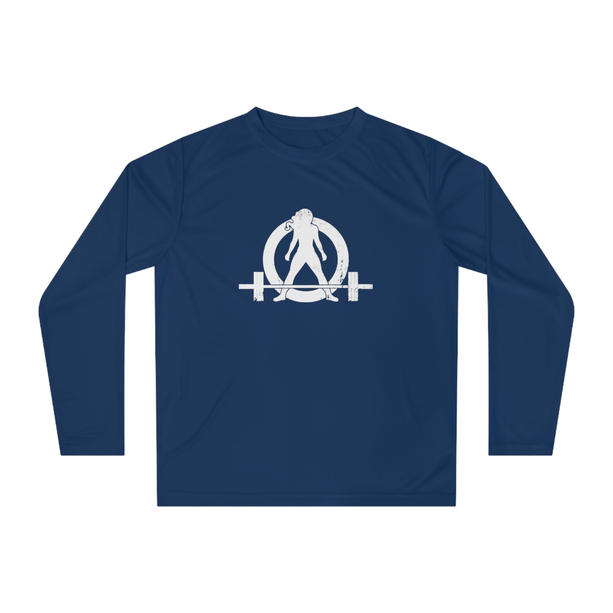 COFFEE and a Barbell - Unisex Performance Long Sleeve Shirt - Distressed White Logo