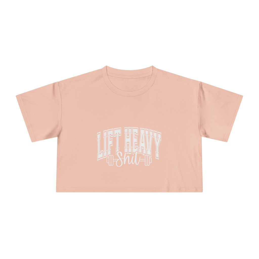 Lift Heavy Shit - Women's Crop Tee - White Front Logo