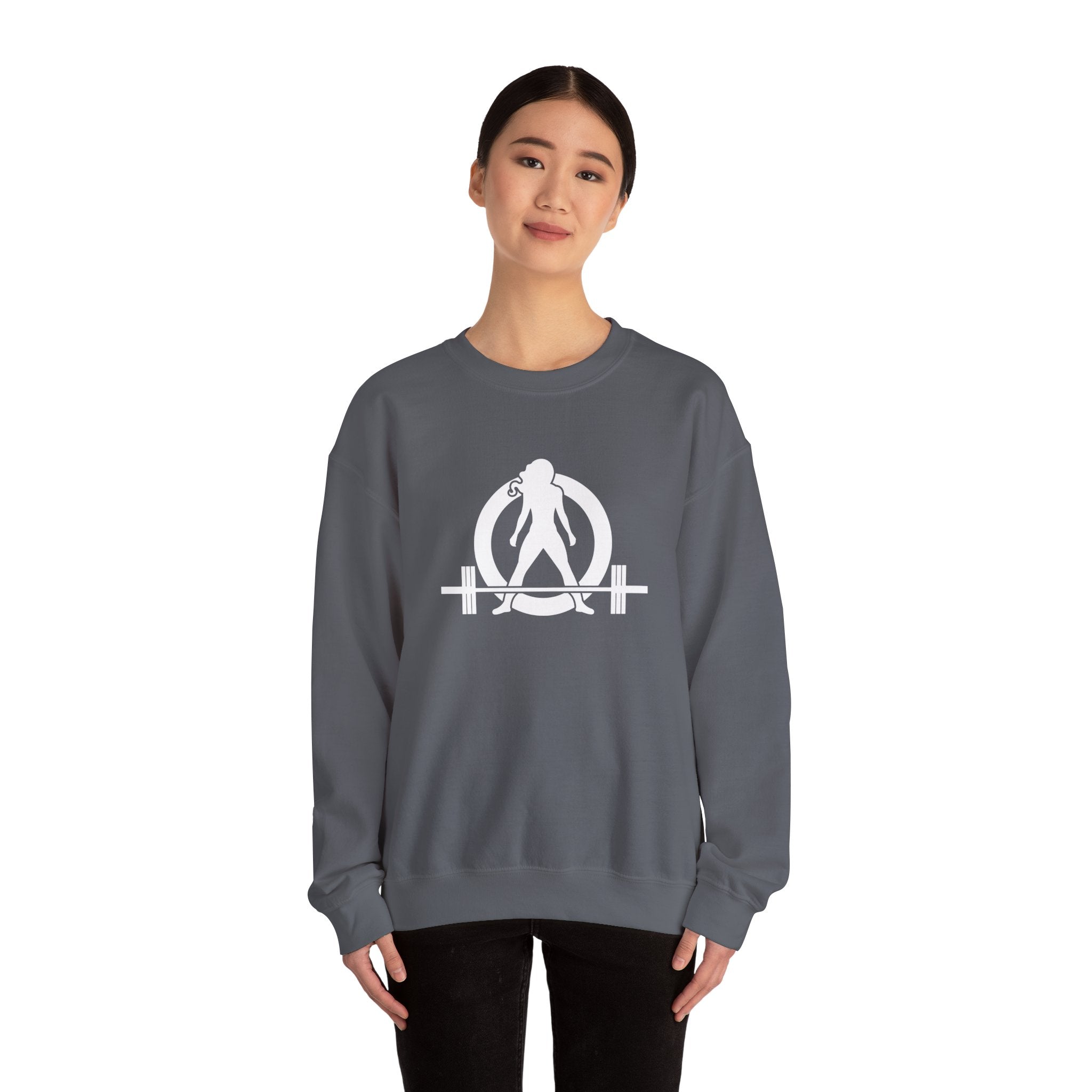Lift Heavy Run Fast - Unisex Heavy Blend™ Crewneck Sweatshirt - White Logo Front & Back
