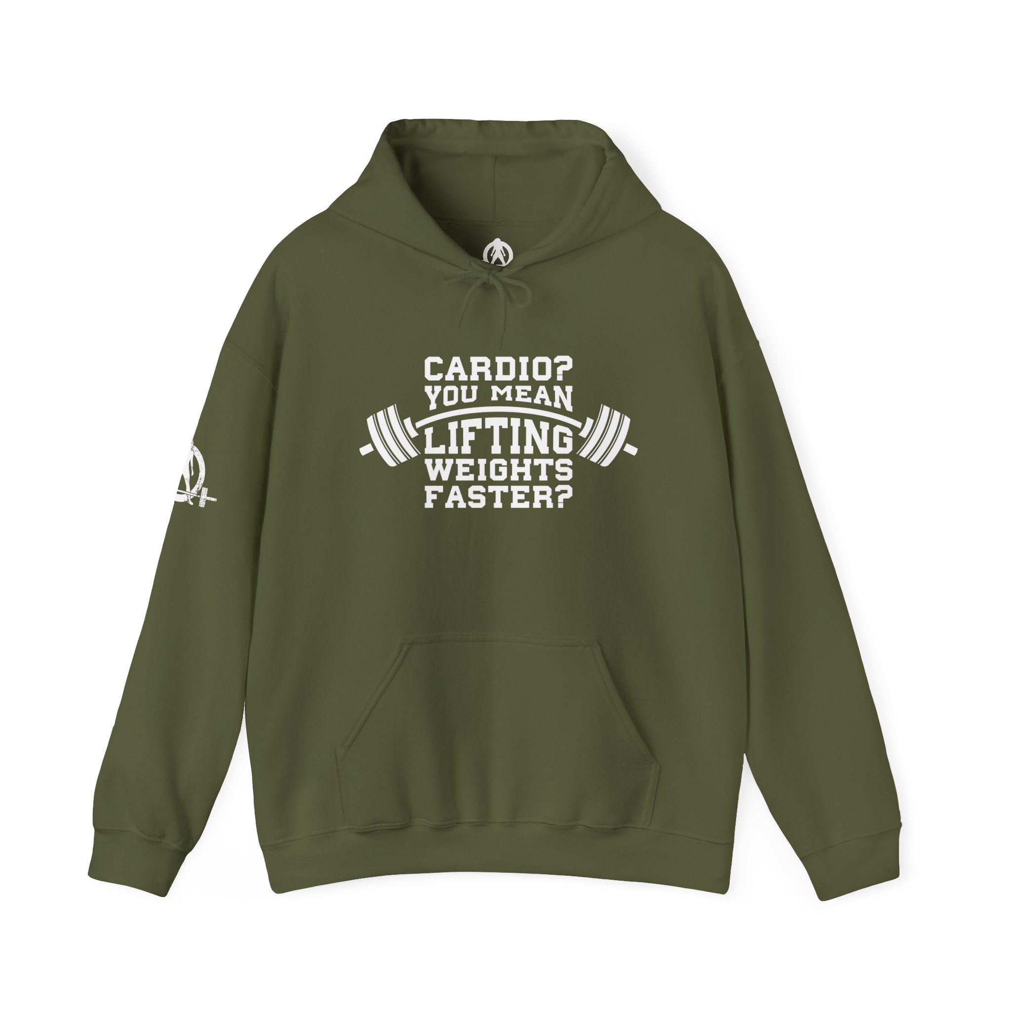 Cardio = Lift Weights Faster - Unisex Heavy Blend Hooded Sweatshirt - White Print on Front