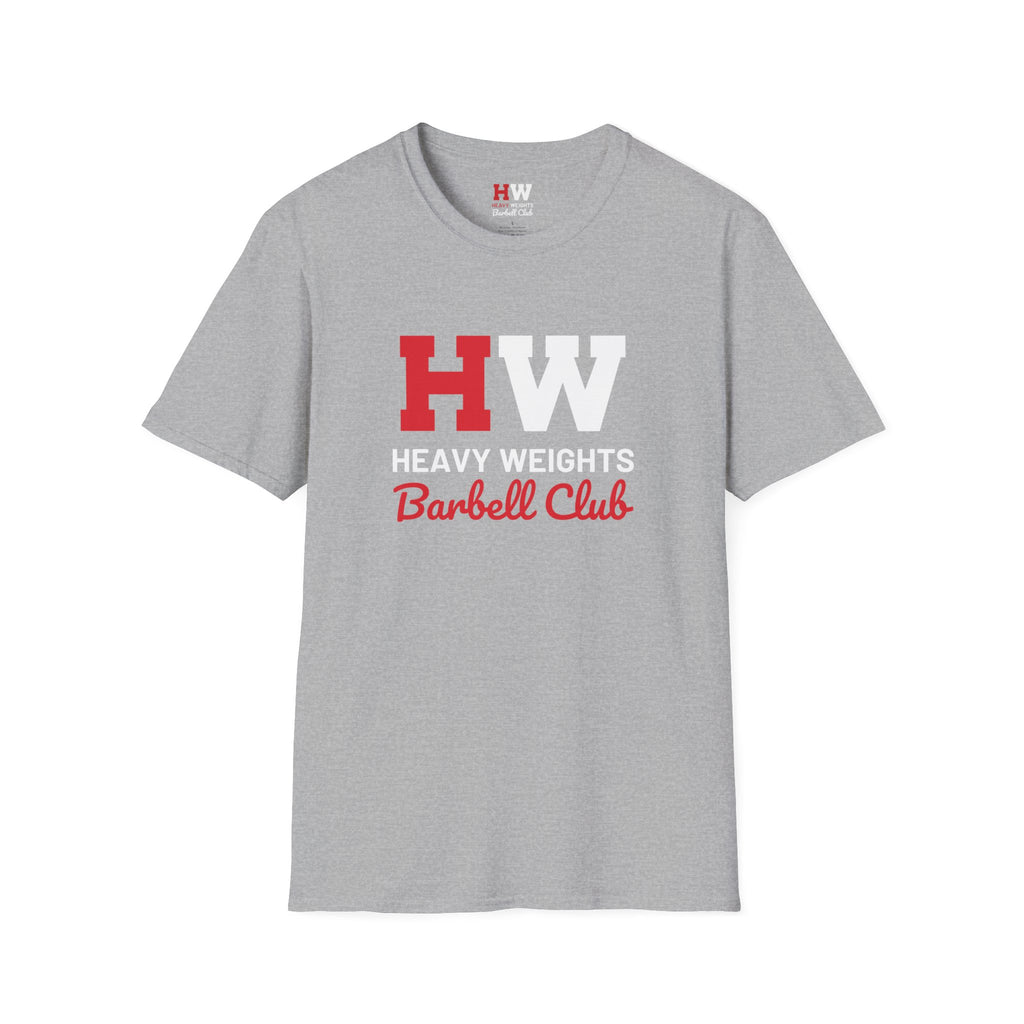Heavy Weights Barbell Club  - Unisex Softstyle T-Shirt - Black Logo - Plain Back
