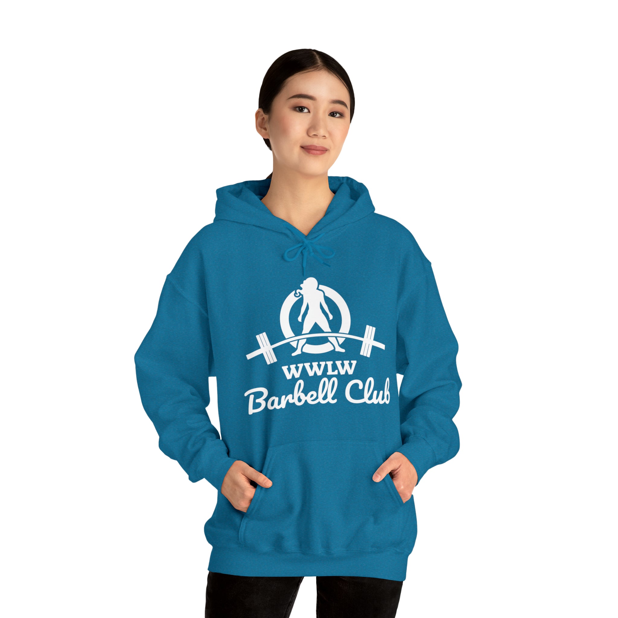 Barbell Club Classic Logo White - Unisex Heavy Blend Hooded Sweatshirt (BEST SELLER)