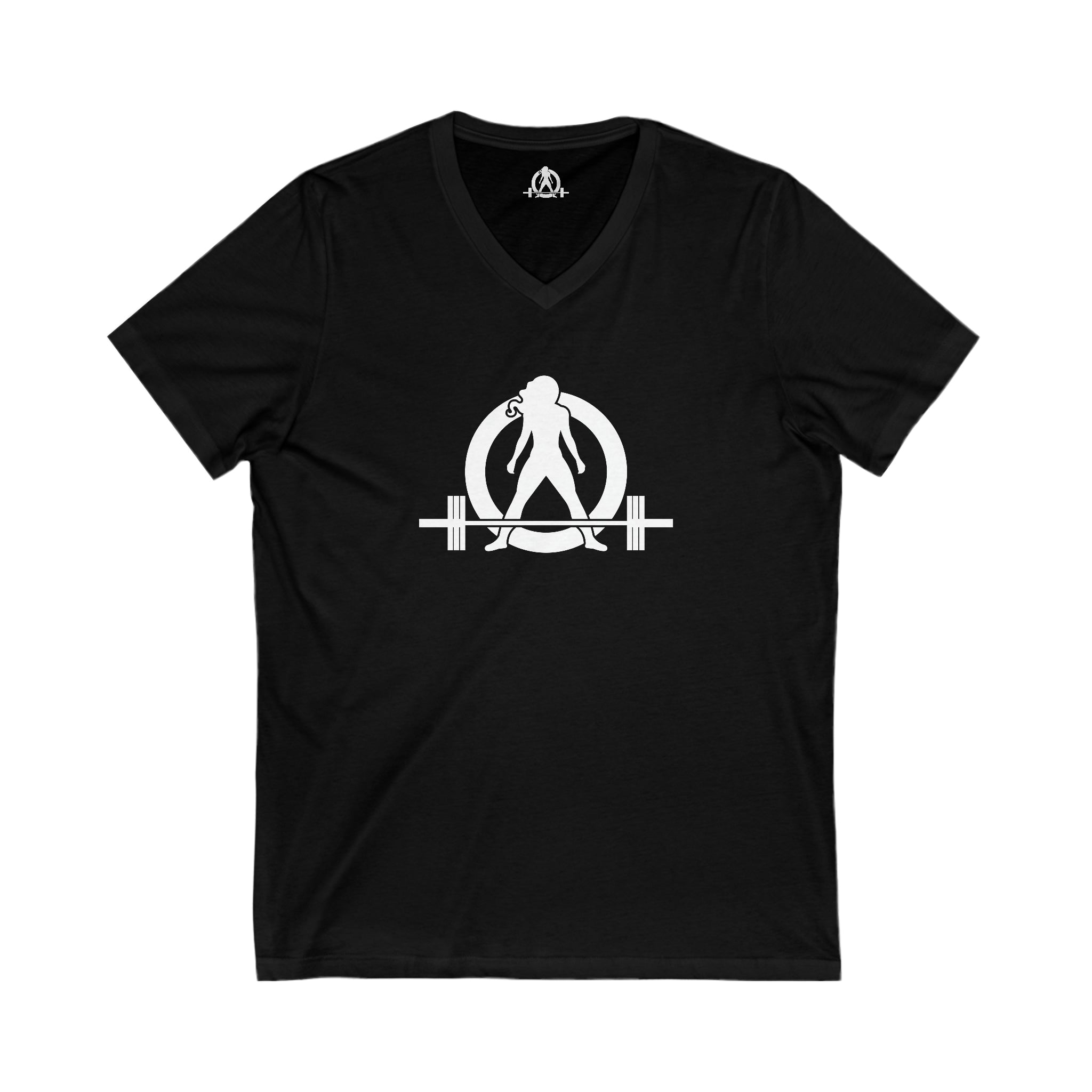 Goal Weight Strong AF - Unisex Jersey Short Sleeve V-Neck Tee - Front & Back White Print