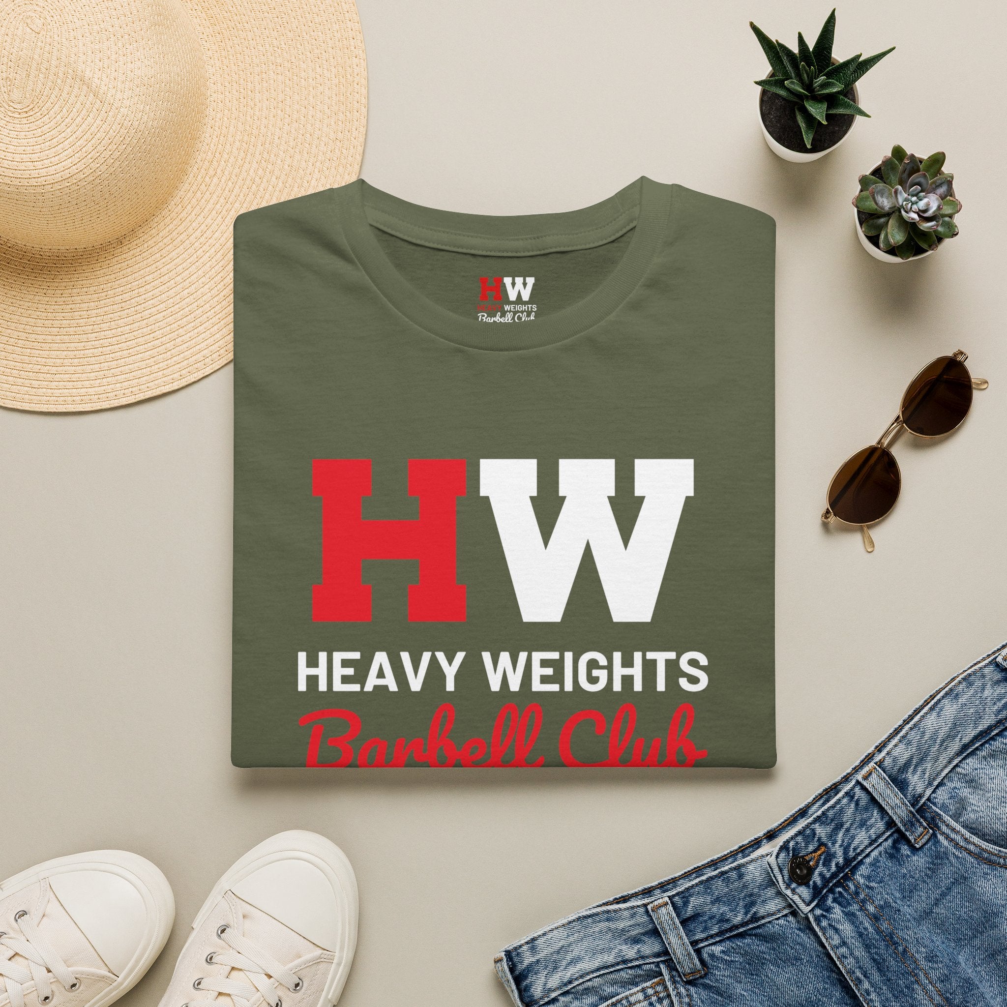 Heavy Weights Barbell Club  - Unisex Softstyle T-Shirt - Black Logo - Plain Back