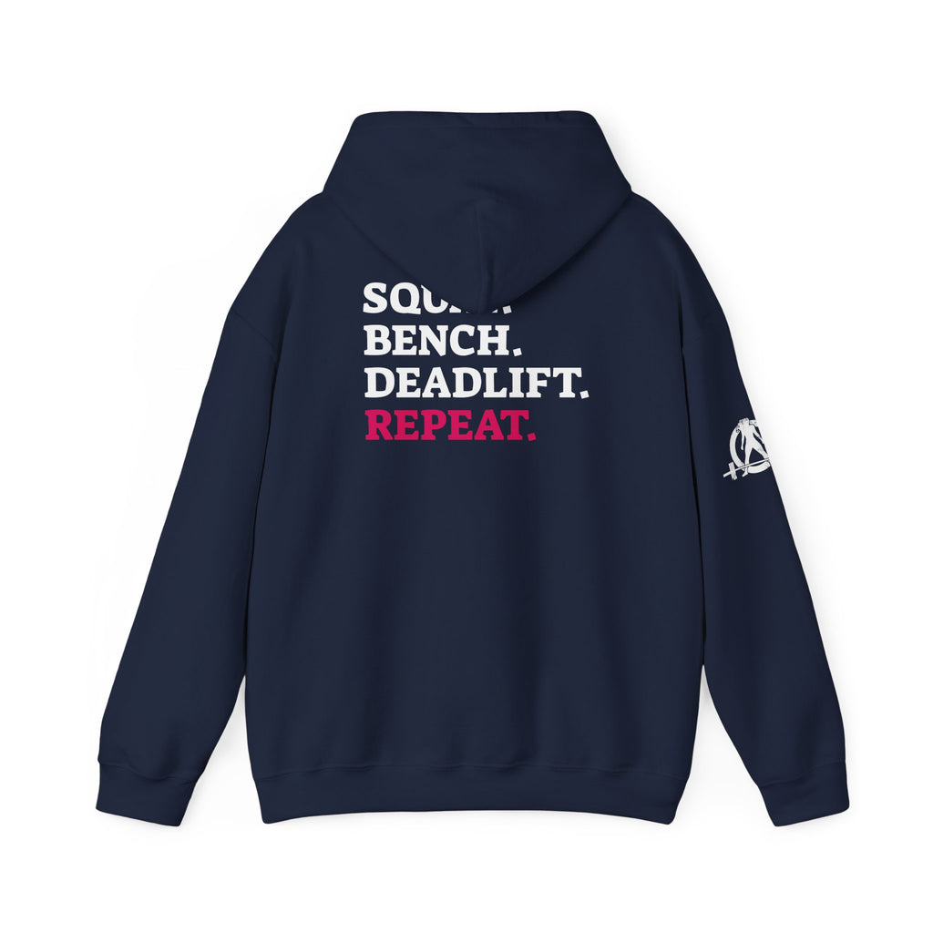 WWLW “Squat • Bench • Deadlift • Repeat” Hoodie - White Logo on Back