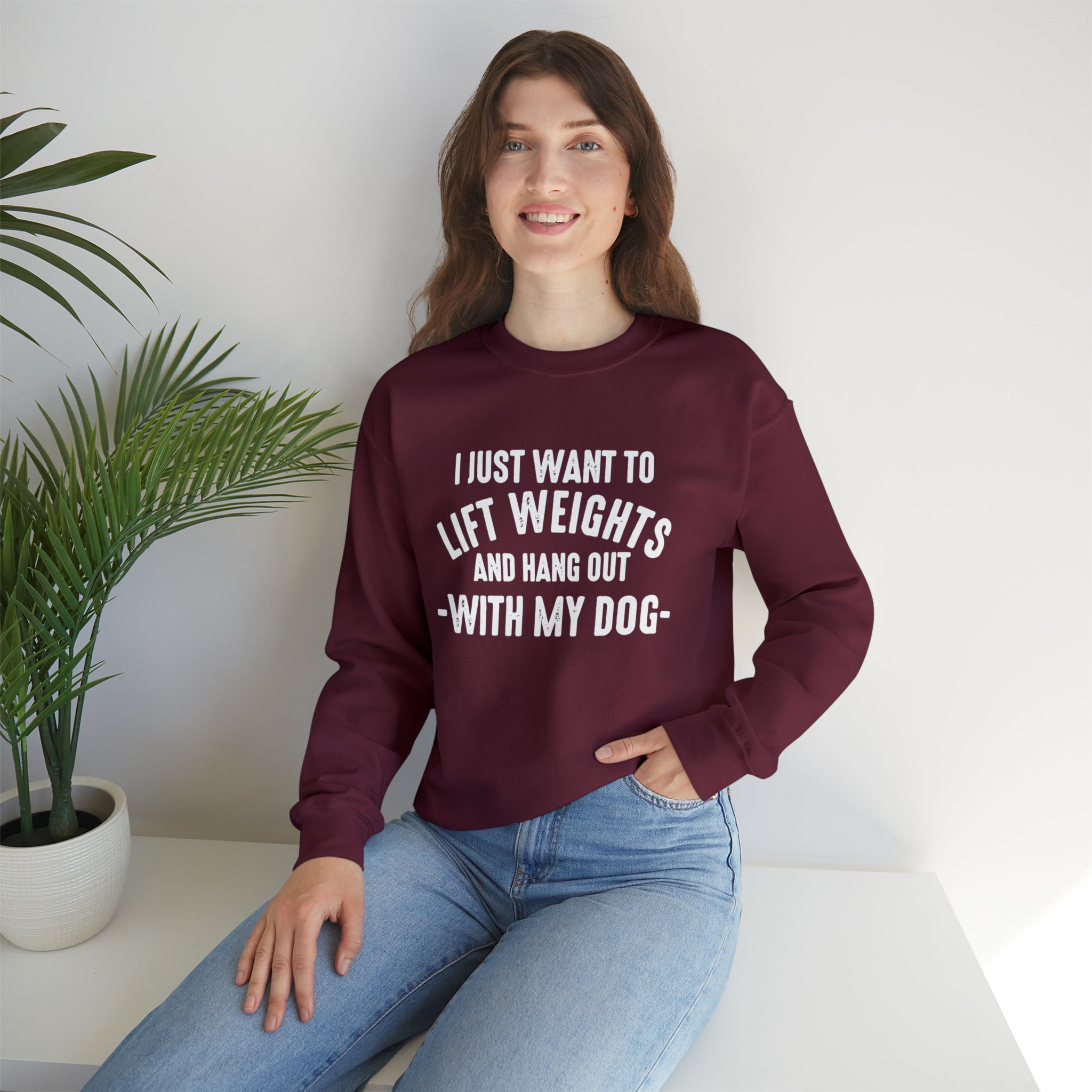 Lift Weights & Hang Out With My Dog - Unisex Heavy Blend™ Crewneck Sweatshirt - Light Logo