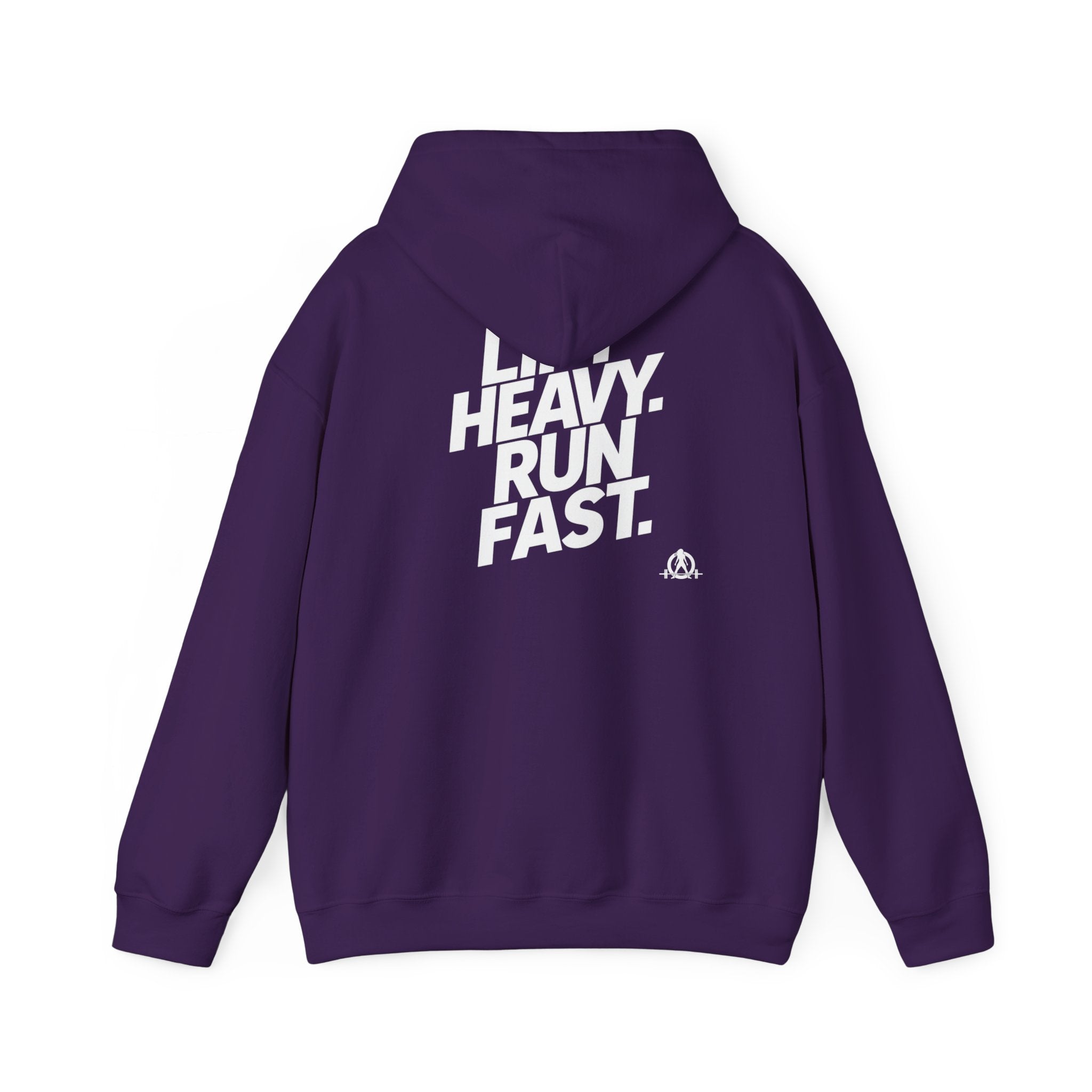 Lift Heavy Run Fast - Unisex Heavy Blend Hooded Sweatshirt - Front White & Back Logo