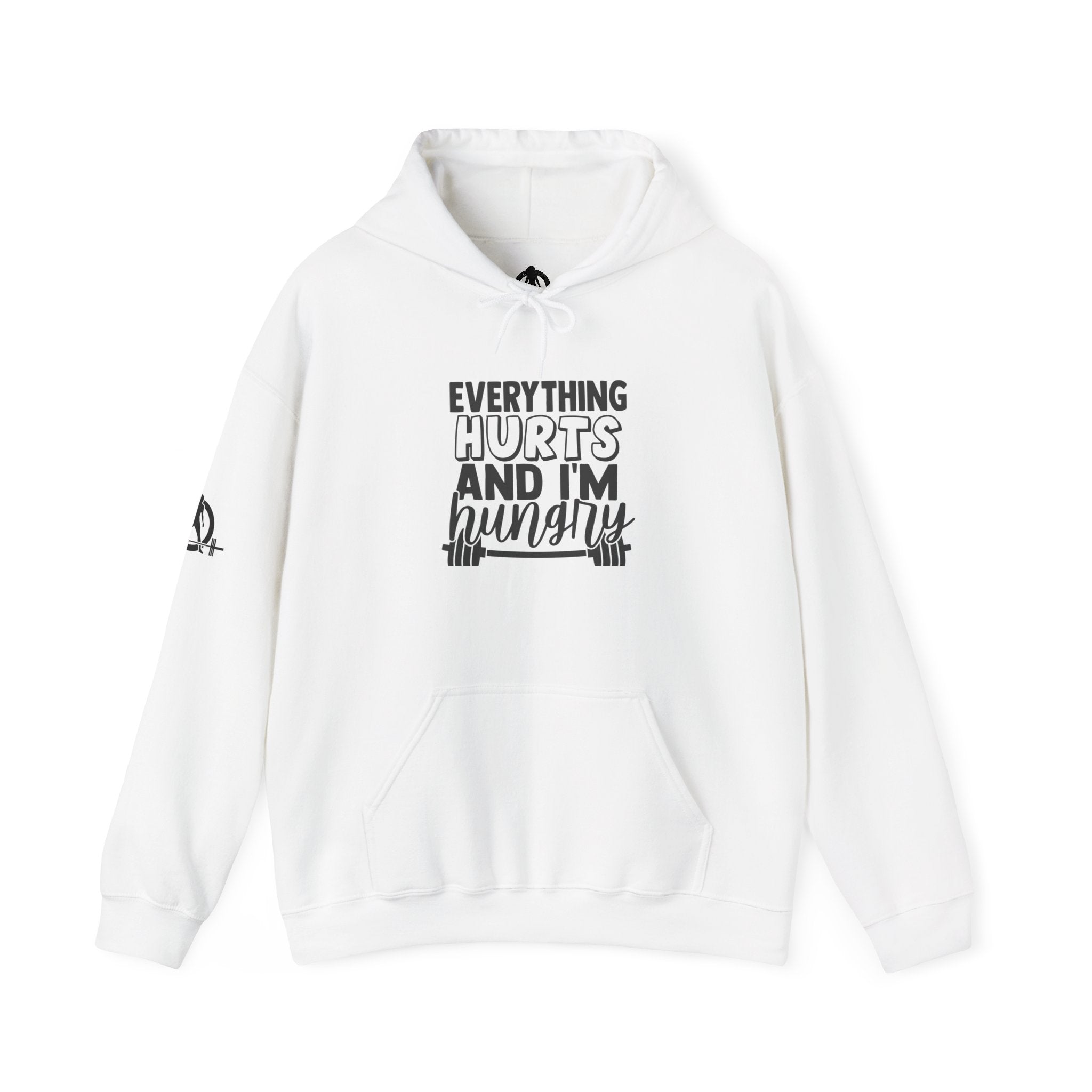Everything Hurts & I'm Hungry  - Unisex Heavy Blend Hooded Sweatshirt  - Black Print Front/Arm