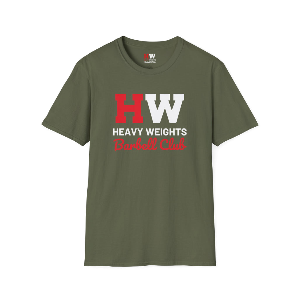 Heavy Weights Barbell Club  - Unisex Softstyle T-Shirt - Black Logo - Plain Back