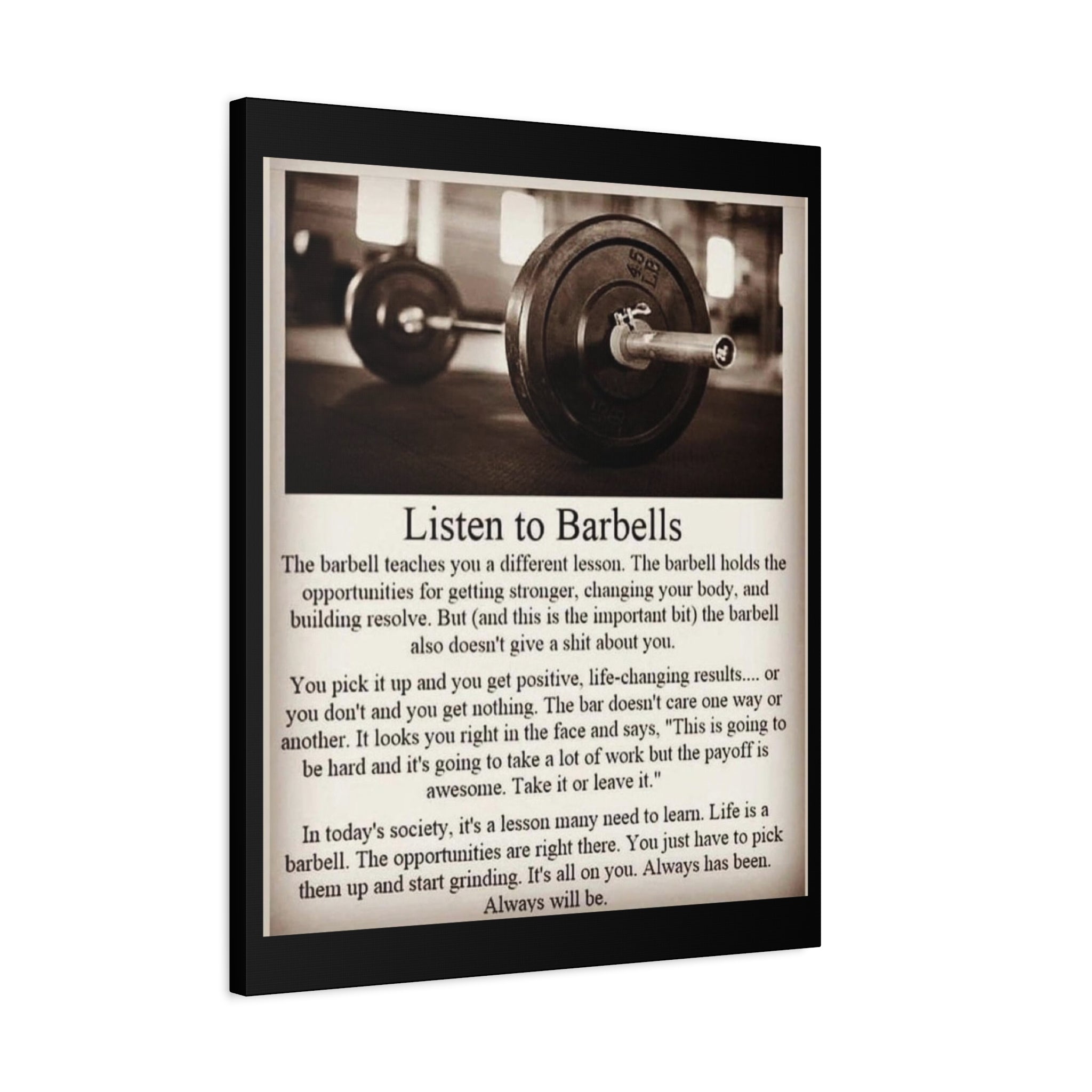 Listen To Barbells - Matte Canvas, Stretched, 1.25" - Best Seller