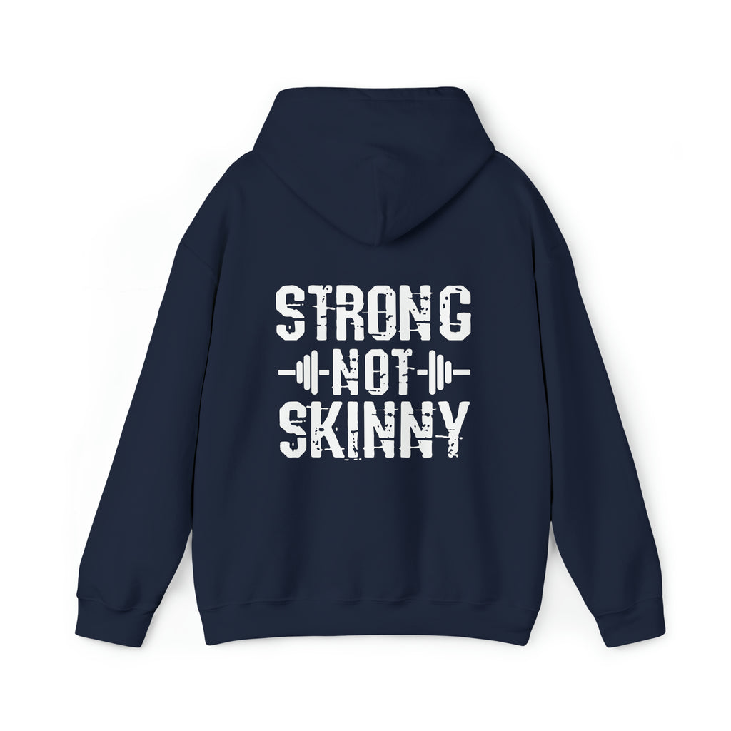 Strong Not Skinny - White Distressed Logo - Unisex Heavy Blend Hooded Sweatshirt