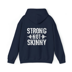 Strong Not Skinny - White Distressed Logo - Unisex Heavy Blend Hooded Sweatshirt