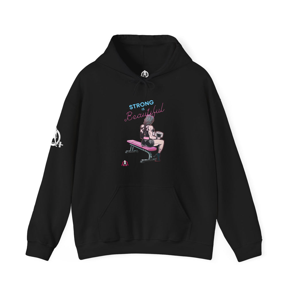 Strong Her Cartoon - Unisex Heavy Blend Hooded Sweatshirt - White Logo on Front & Right Sleeve