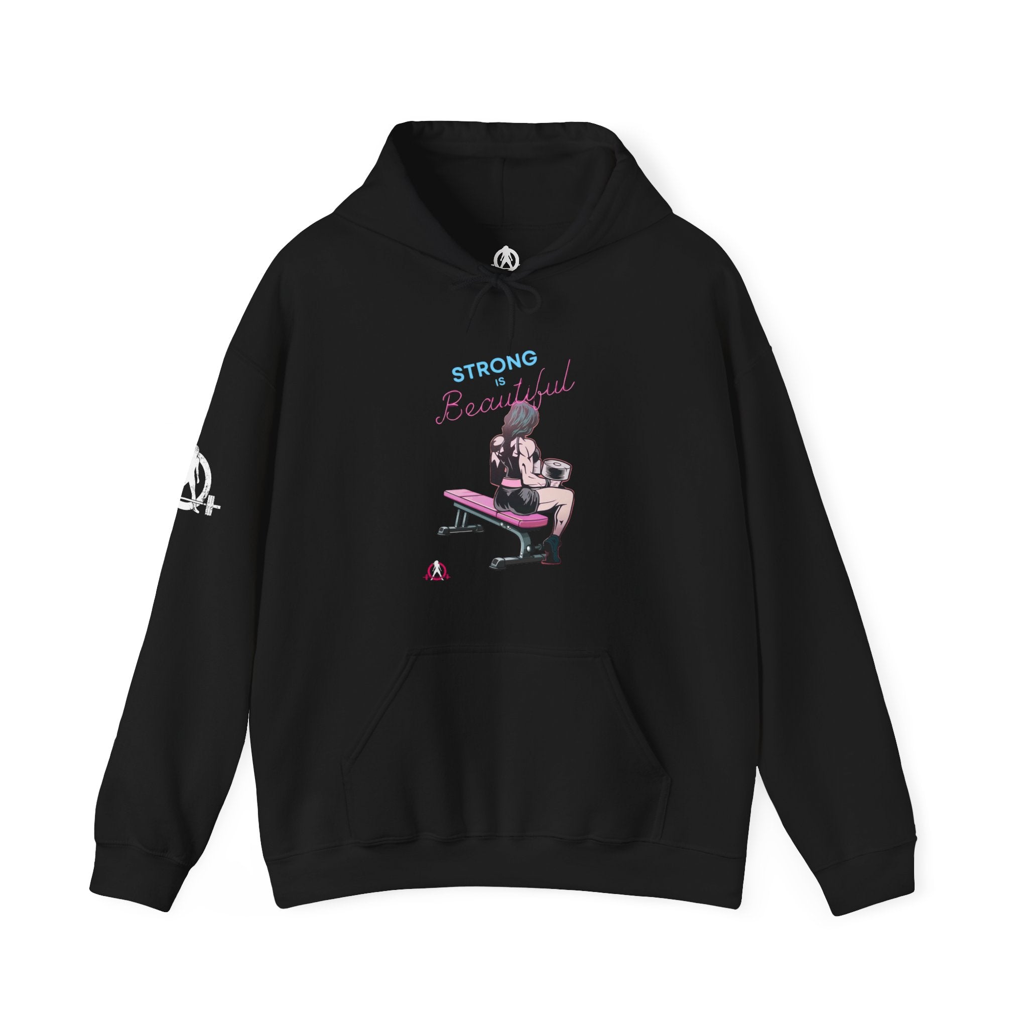 Strong Her Cartoon - Unisex Heavy Blend Hooded Sweatshirt - White Logo on Front & Right Sleeve