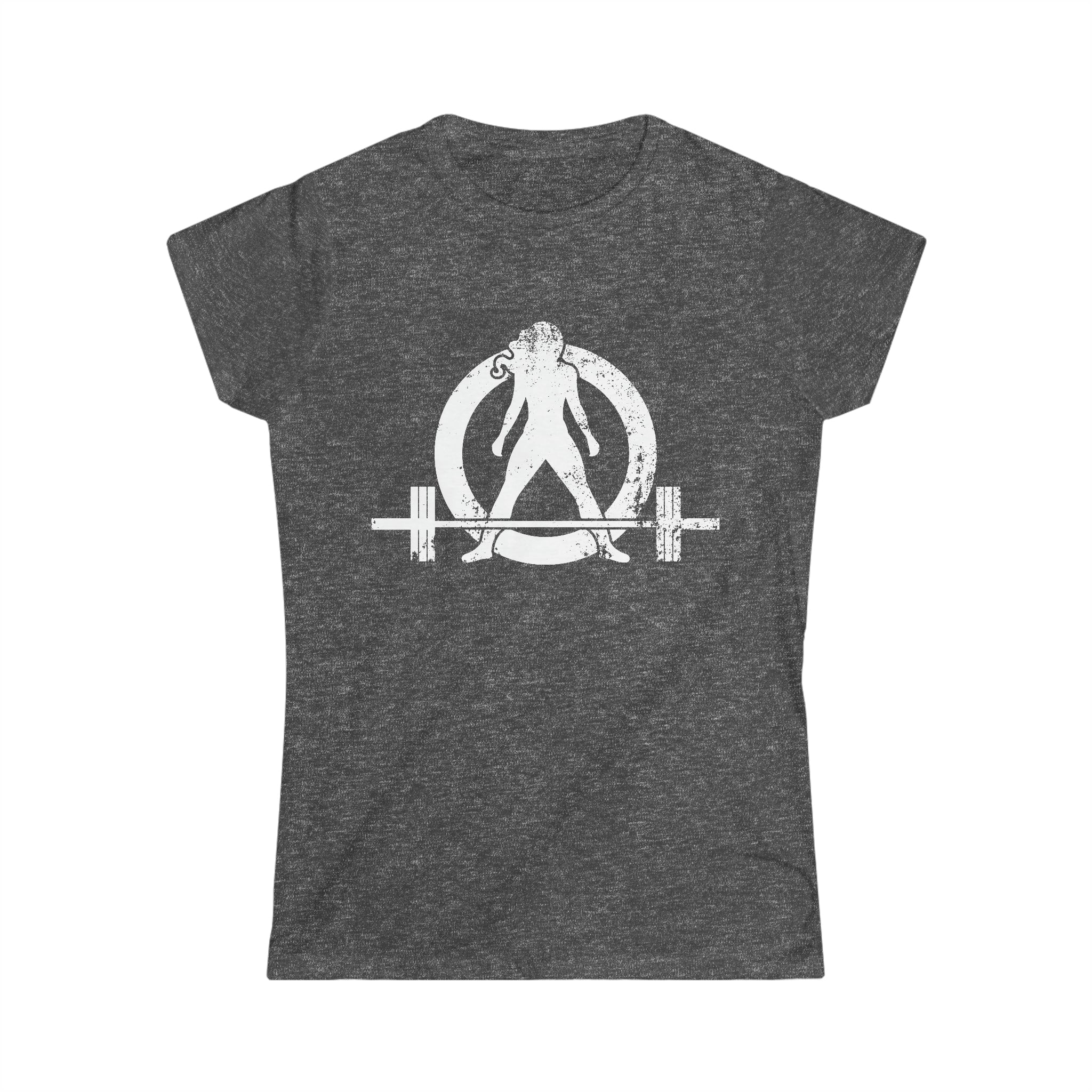 Good Girls Tone, Bad Girls Deadlift - Distressed White Logo - Women's Softstyle Tee