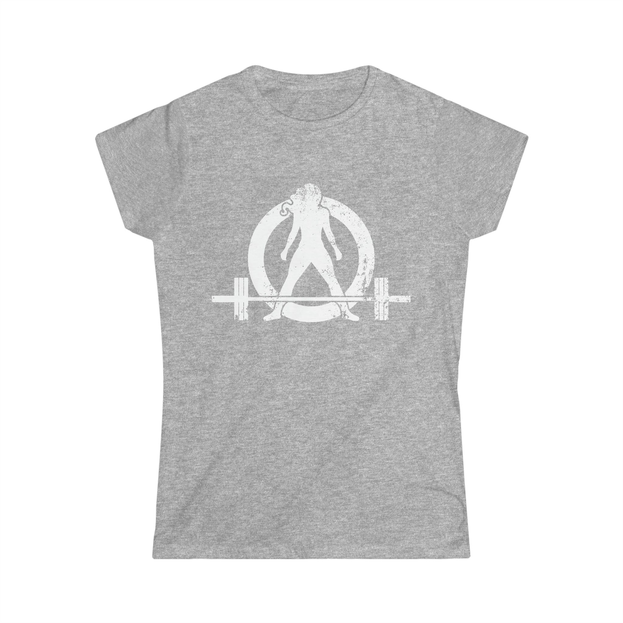 Good Girls Tone, Bad Girls Deadlift - Distressed White Logo - Women's Softstyle Tee
