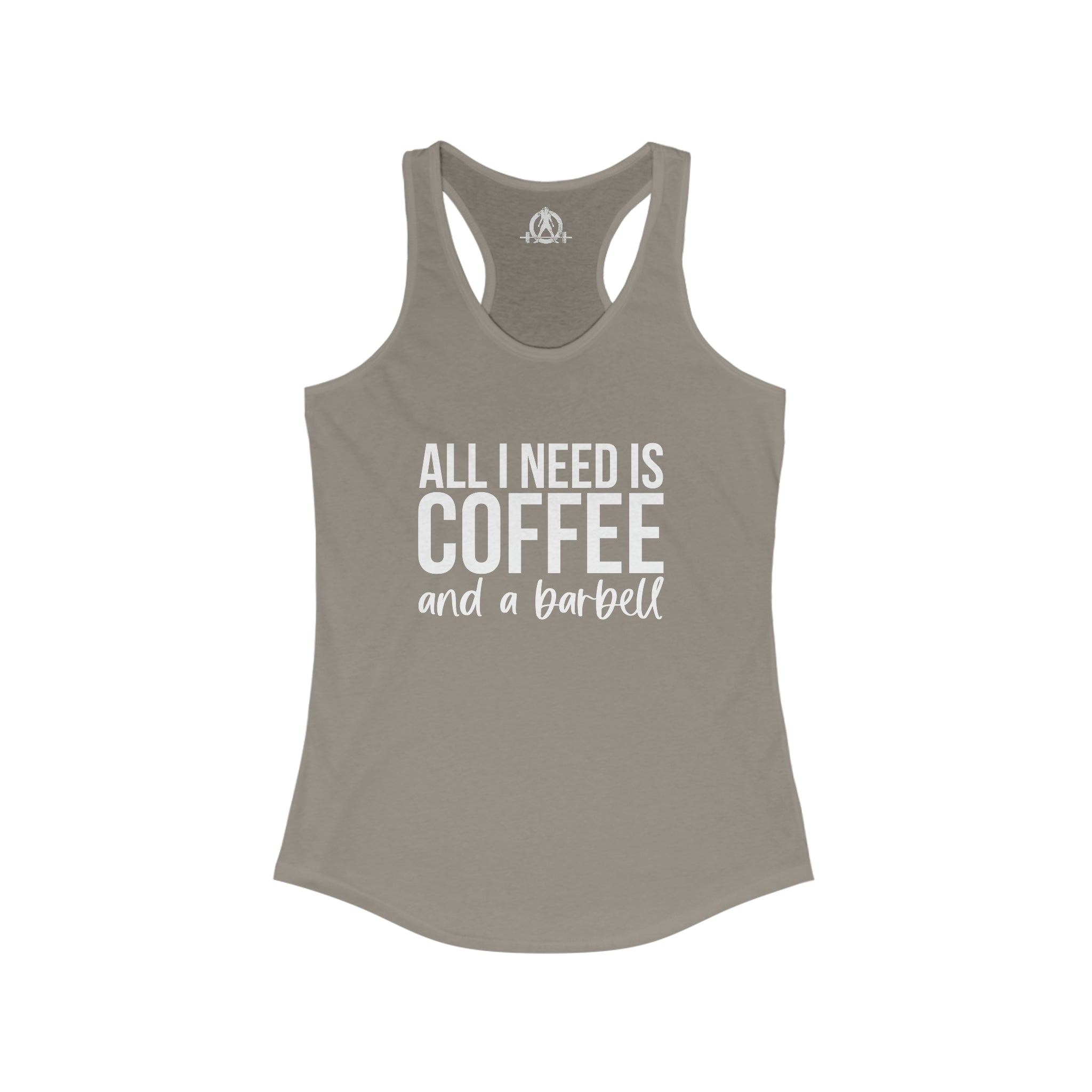 Coffee and a Barbell - Women's Ideal Racerback Tank - Dark Logo - Front Chest - Plain Back