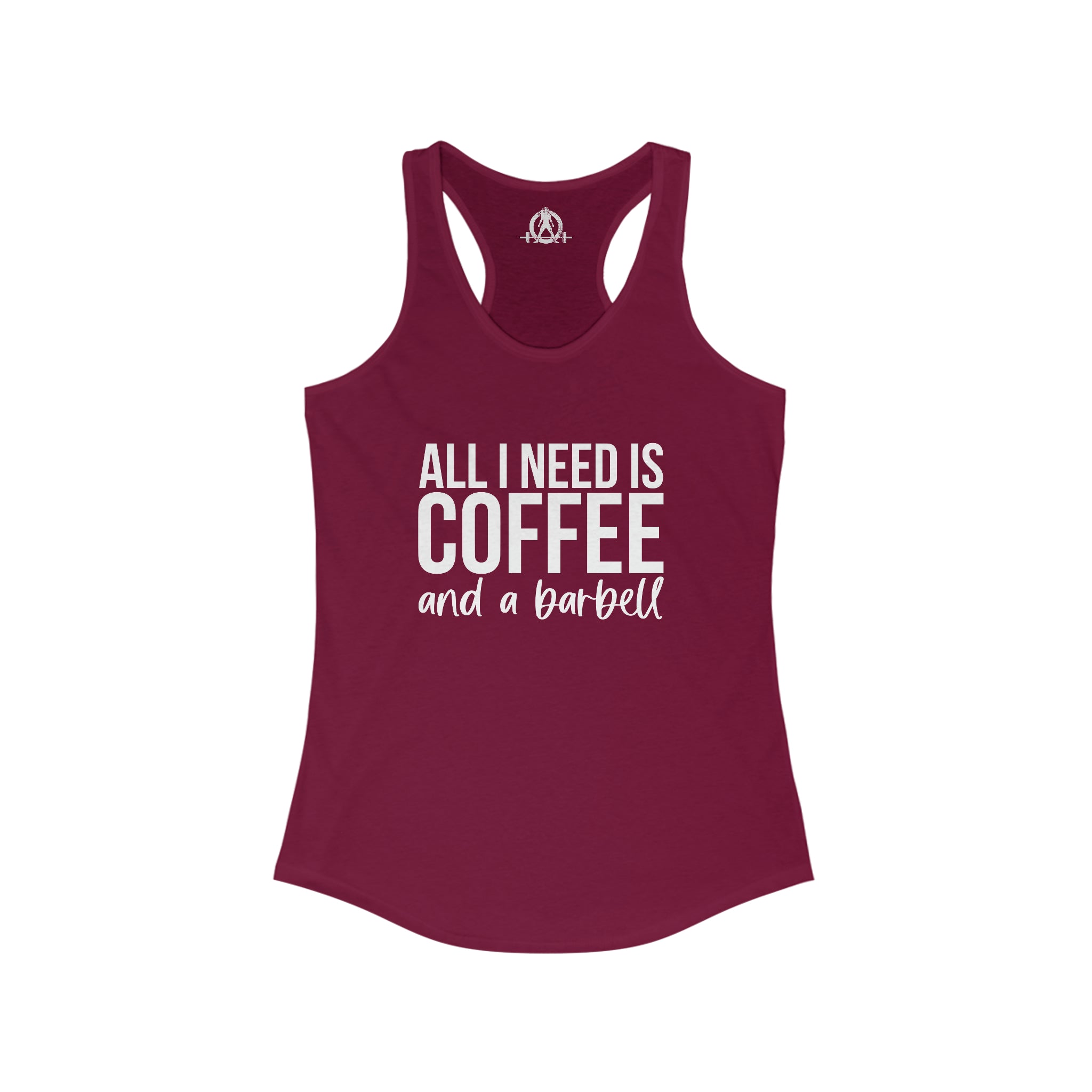 Coffee and a Barbell - Women's Ideal Racerback Tank - Dark Logo - Front Chest - Plain Back