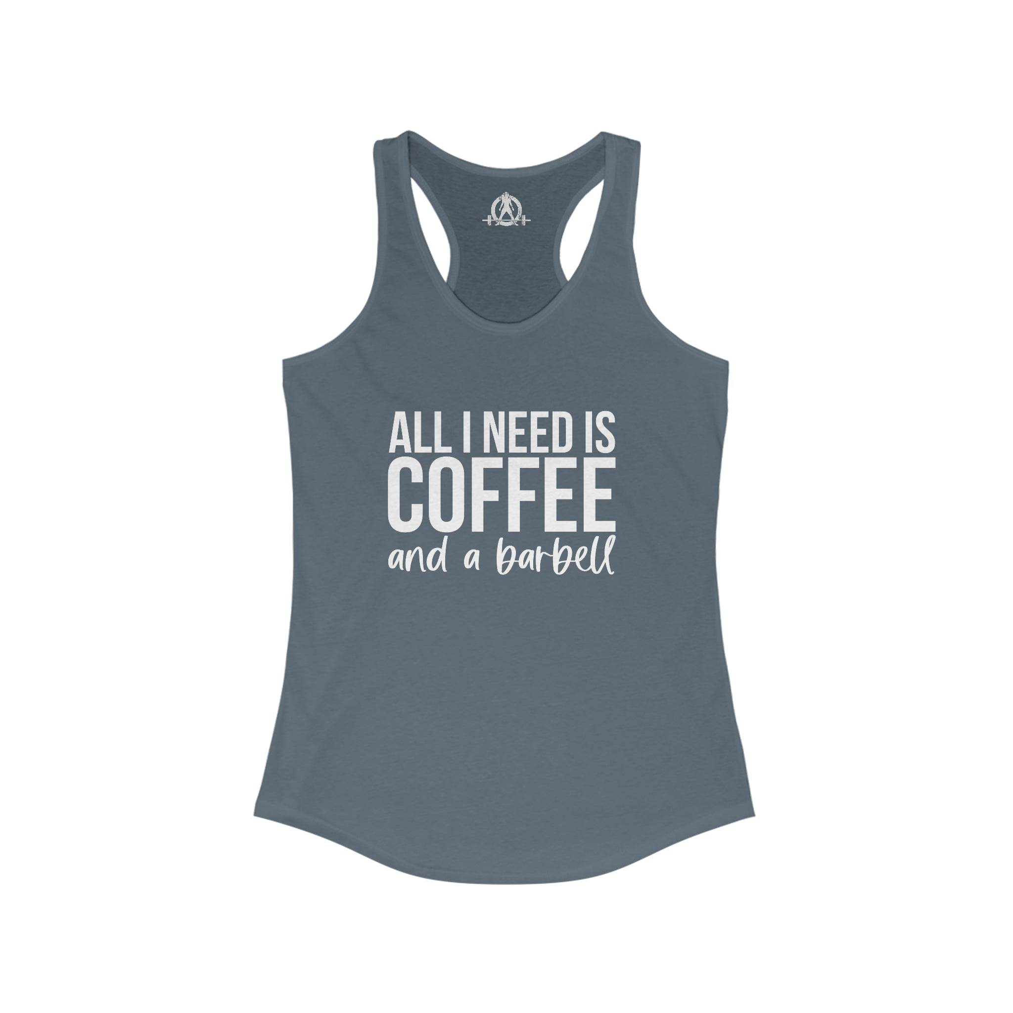 Coffee and a Barbell - Women's Ideal Racerback Tank - Dark Logo - Front Chest - Plain Back