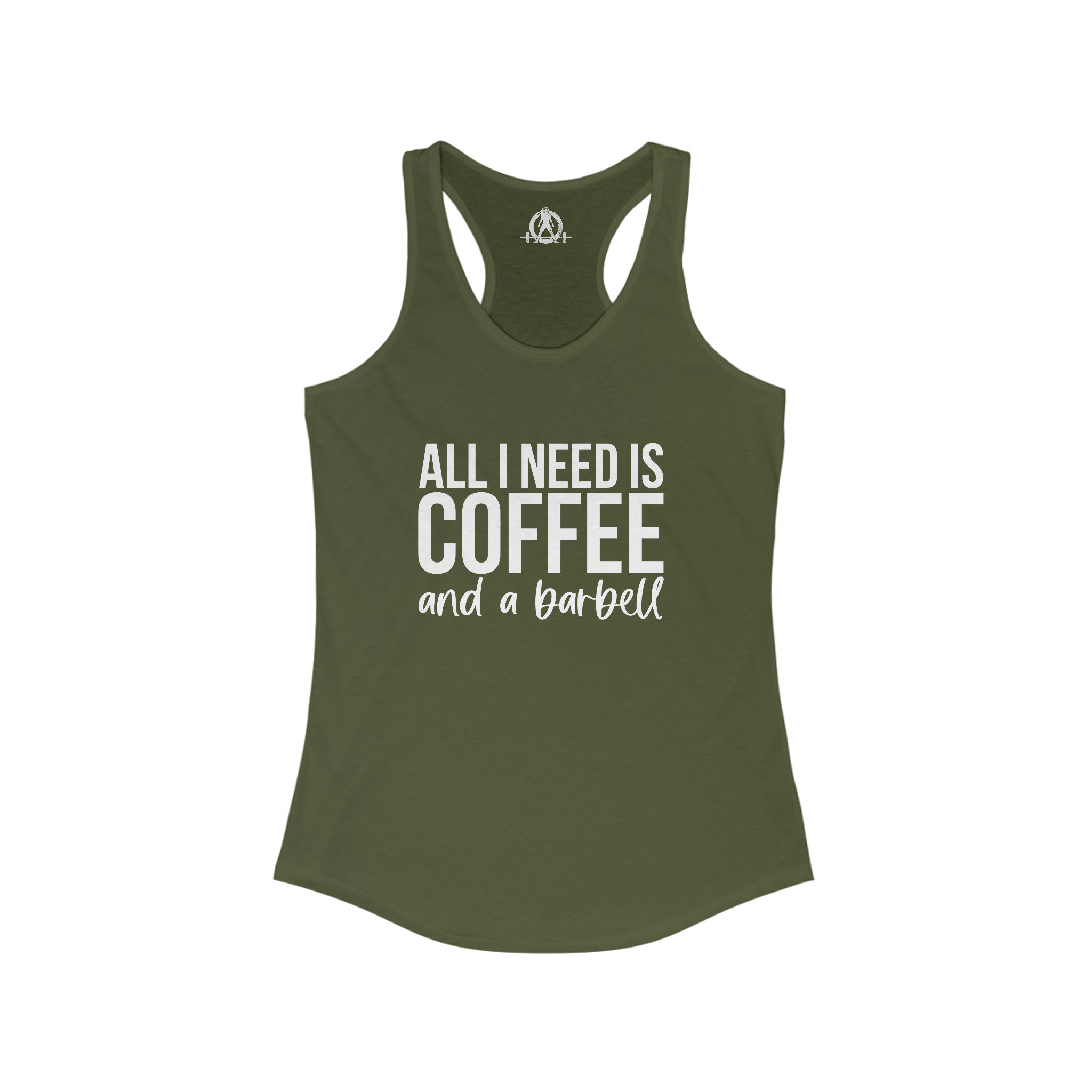 Coffee and a Barbell - Women's Ideal Racerback Tank - Dark Logo - Front Chest - Plain Back