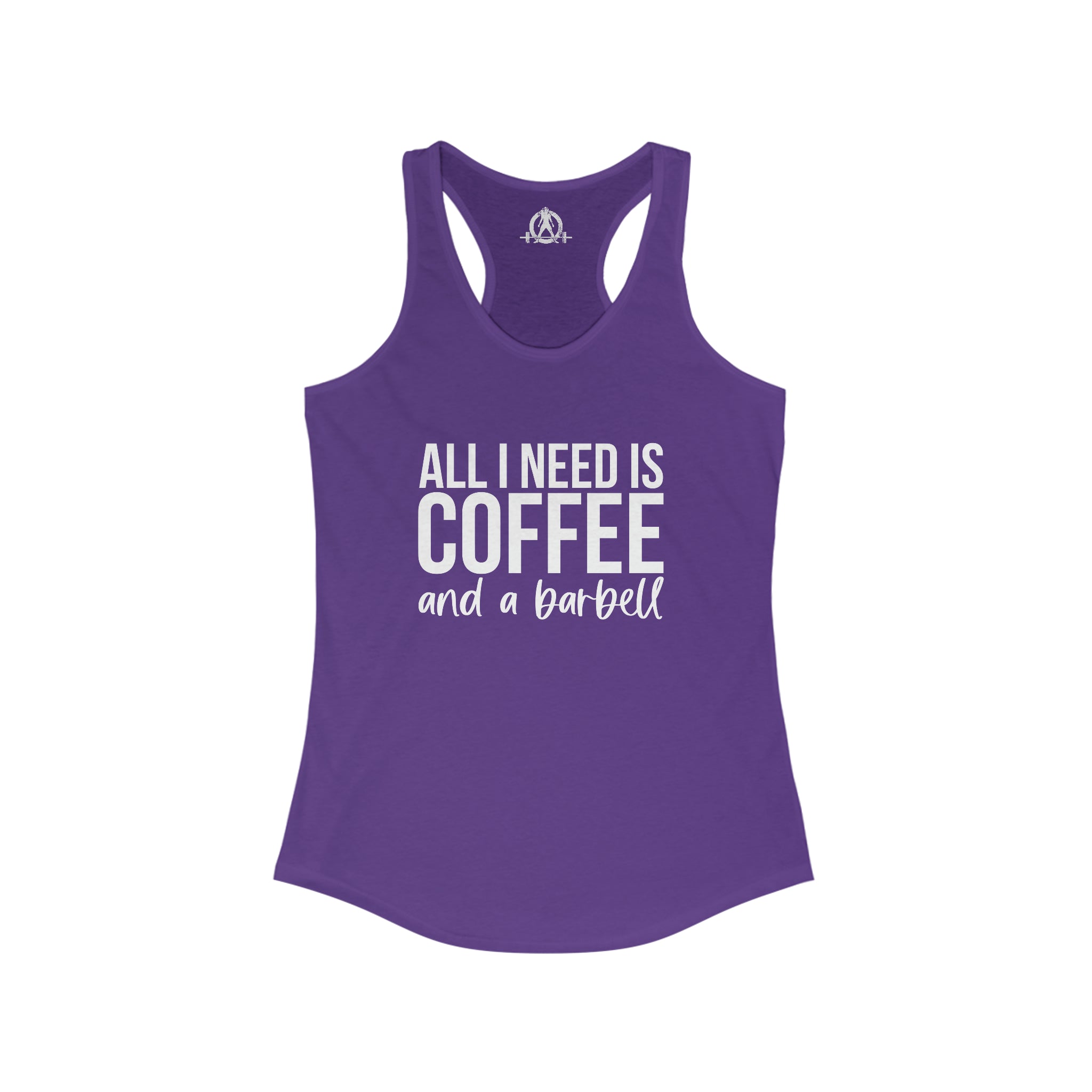 Coffee and a Barbell - Women's Ideal Racerback Tank - Dark Logo - Front Chest - Plain Back