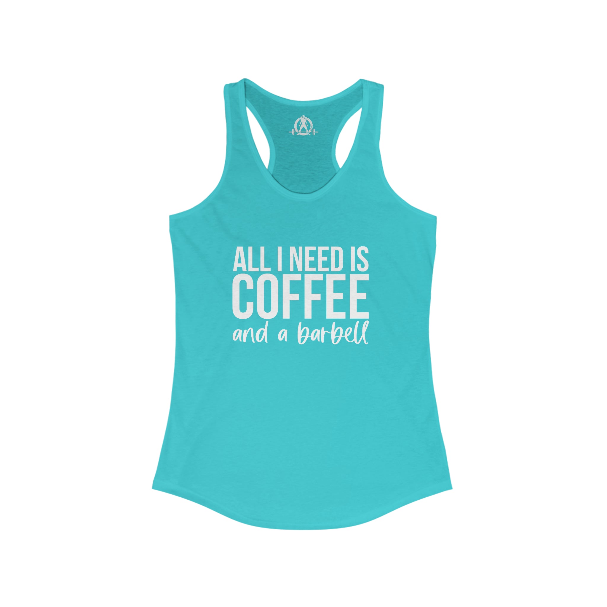Coffee and a Barbell - Women's Ideal Racerback Tank - Dark Logo - Front Chest - Plain Back