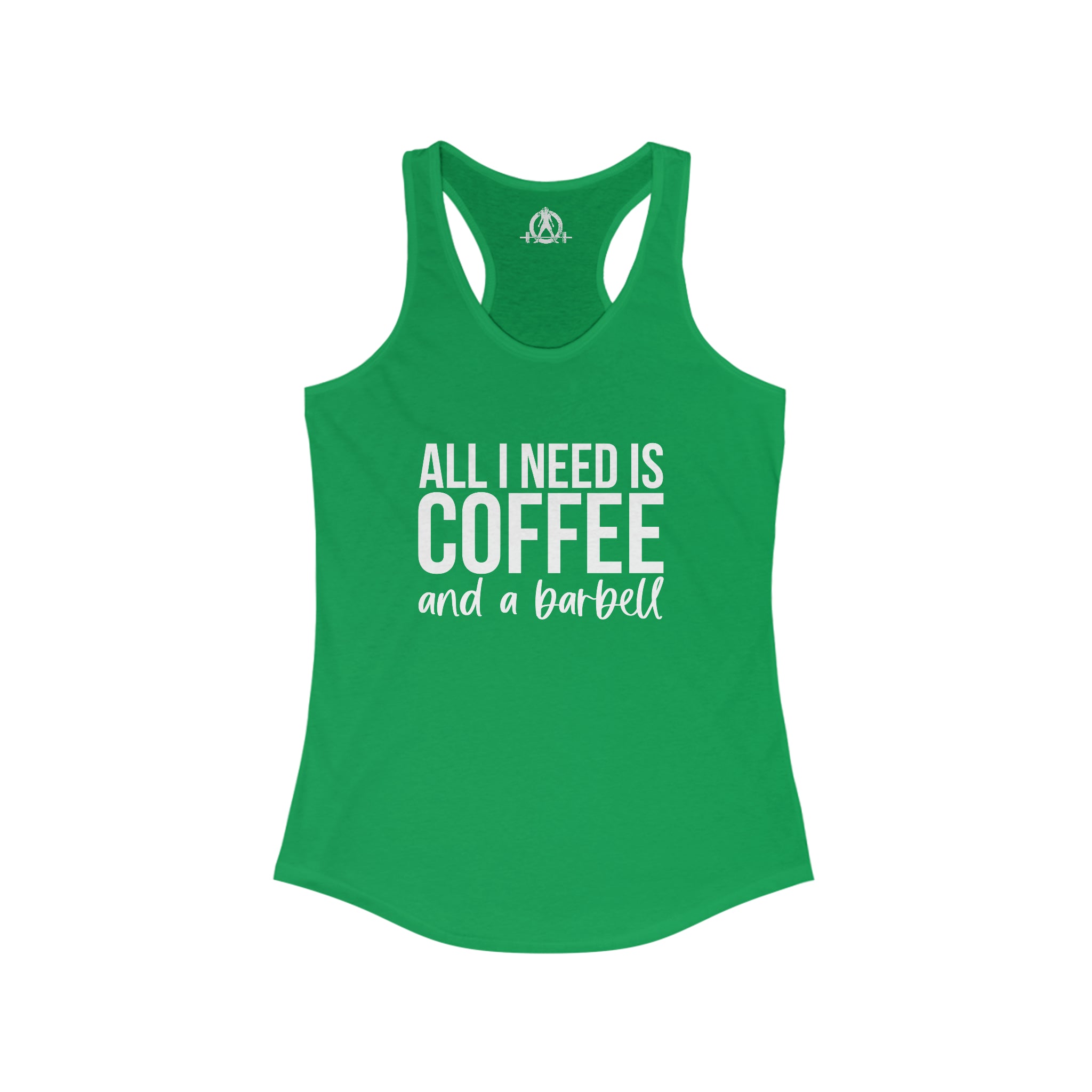 Coffee and a Barbell - Women's Ideal Racerback Tank - Dark Logo - Front Chest - Plain Back
