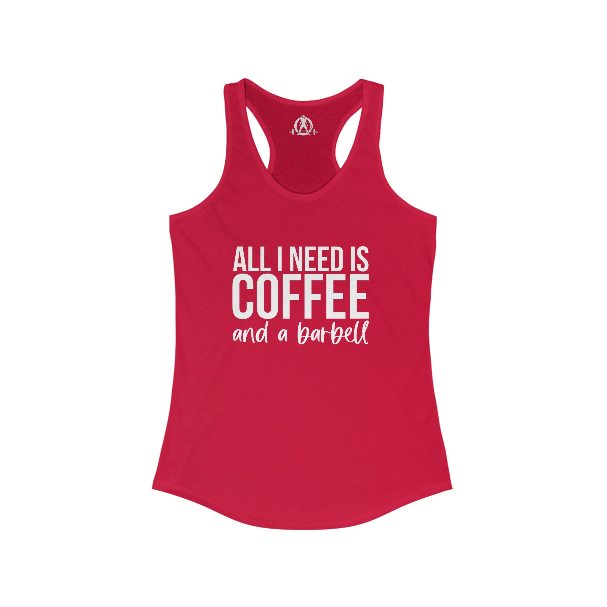 Coffee and a Barbell - Women's Ideal Racerback Tank - Dark Logo - Front Chest - Plain Back
