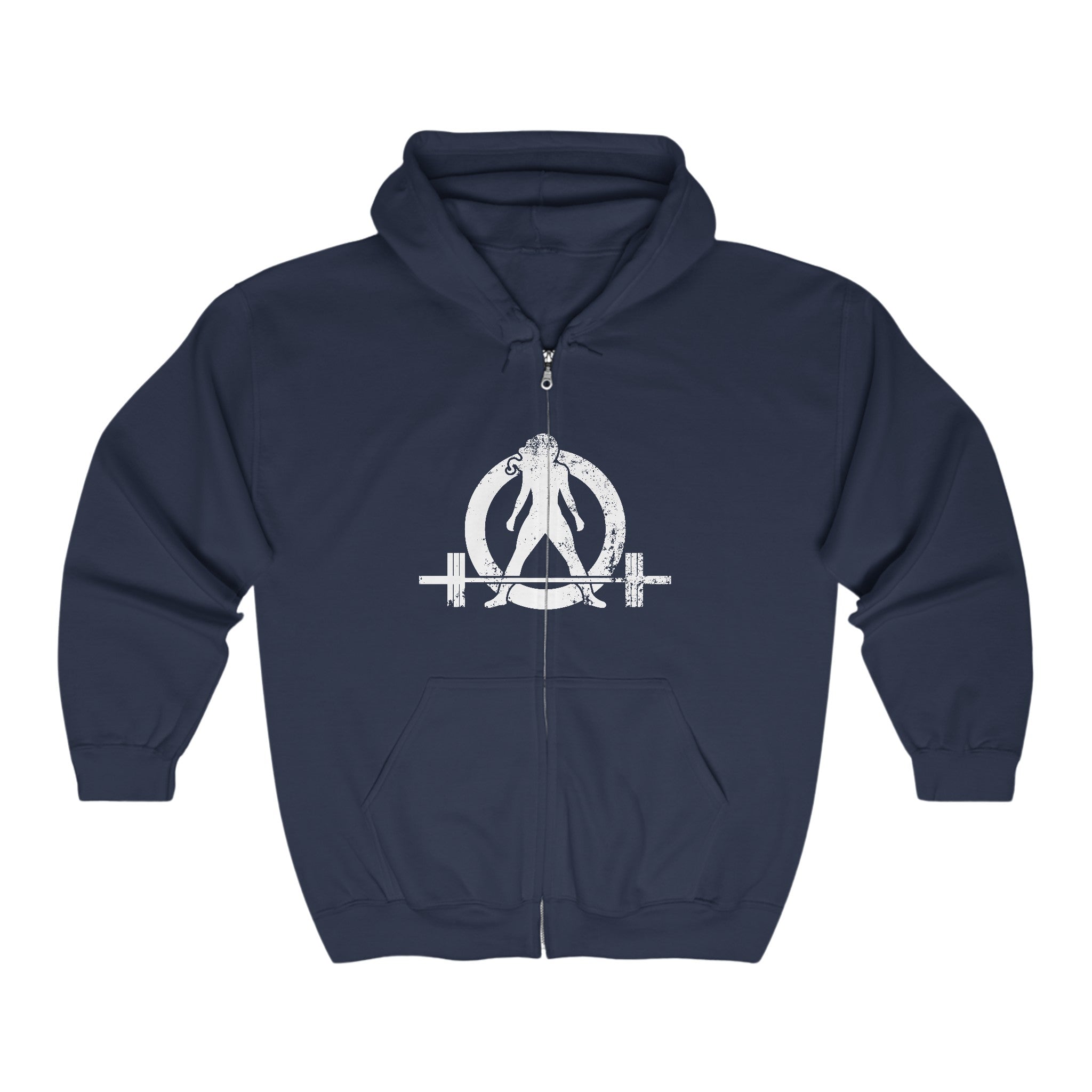 Unisex Heavy Blend™ Full Zip Hooded Sweatshirt - Distressed White Logo