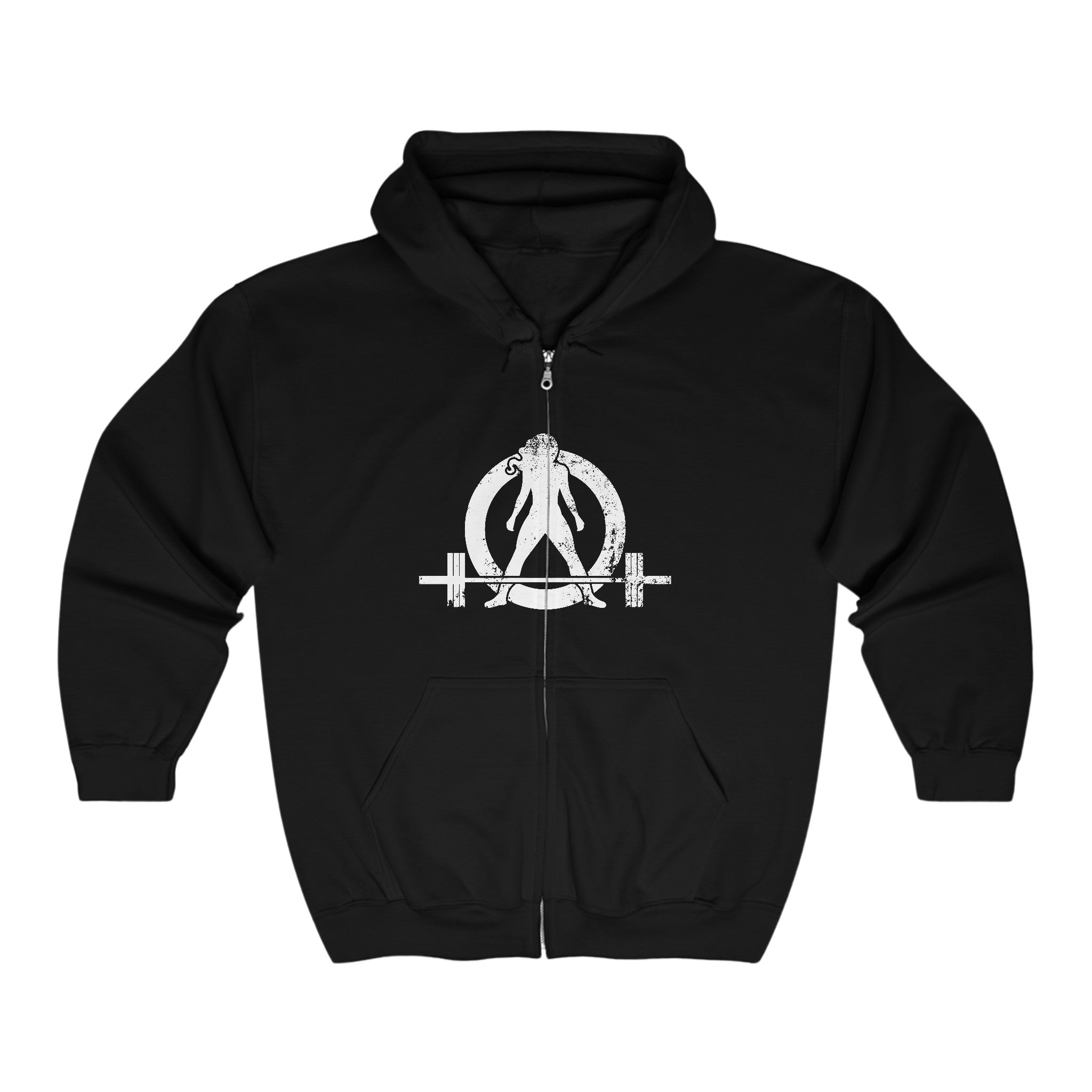 Unisex Heavy Blend™ Full Zip Hooded Sweatshirt - Distressed White Logo