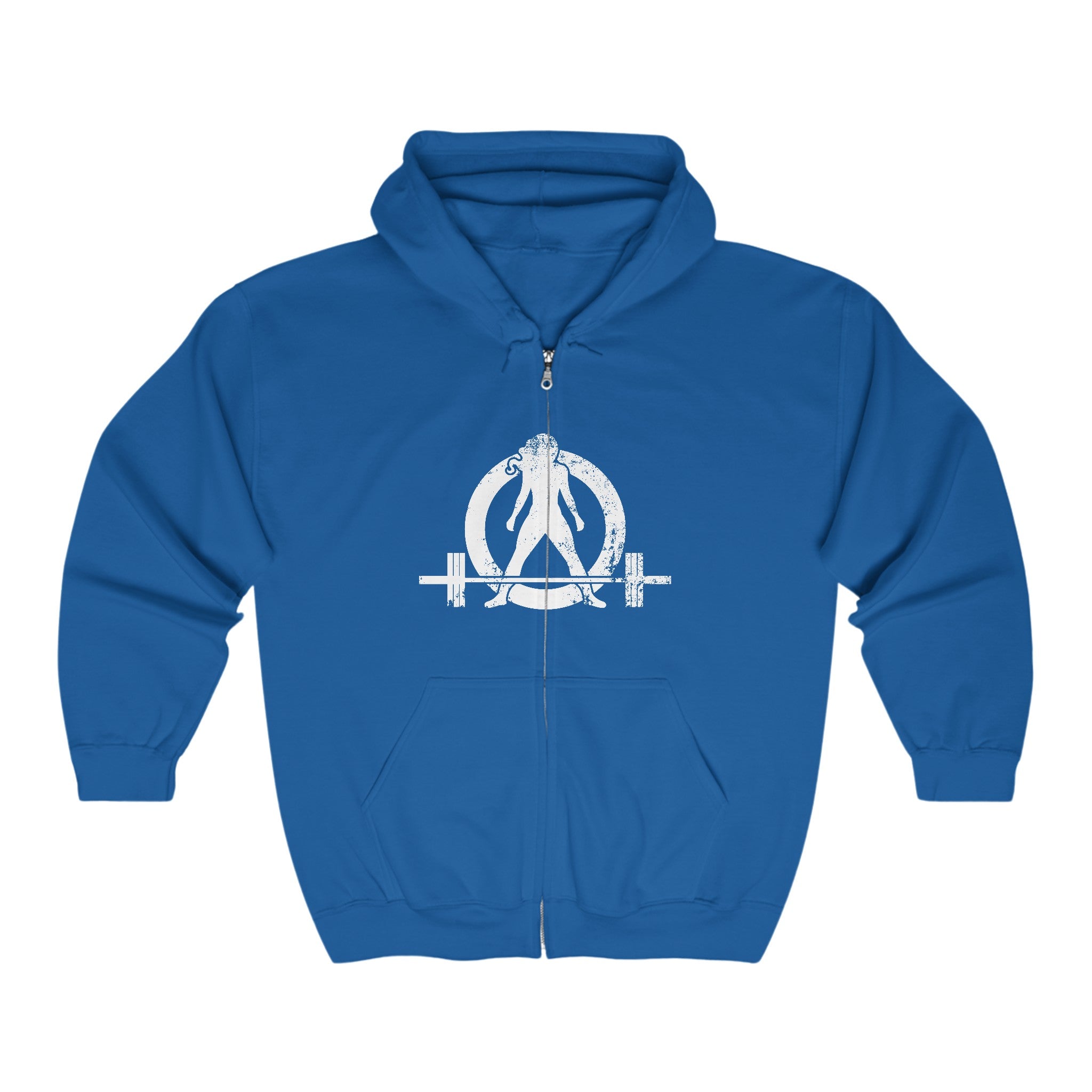Unisex Heavy Blend™ Full Zip Hooded Sweatshirt - Distressed White Logo