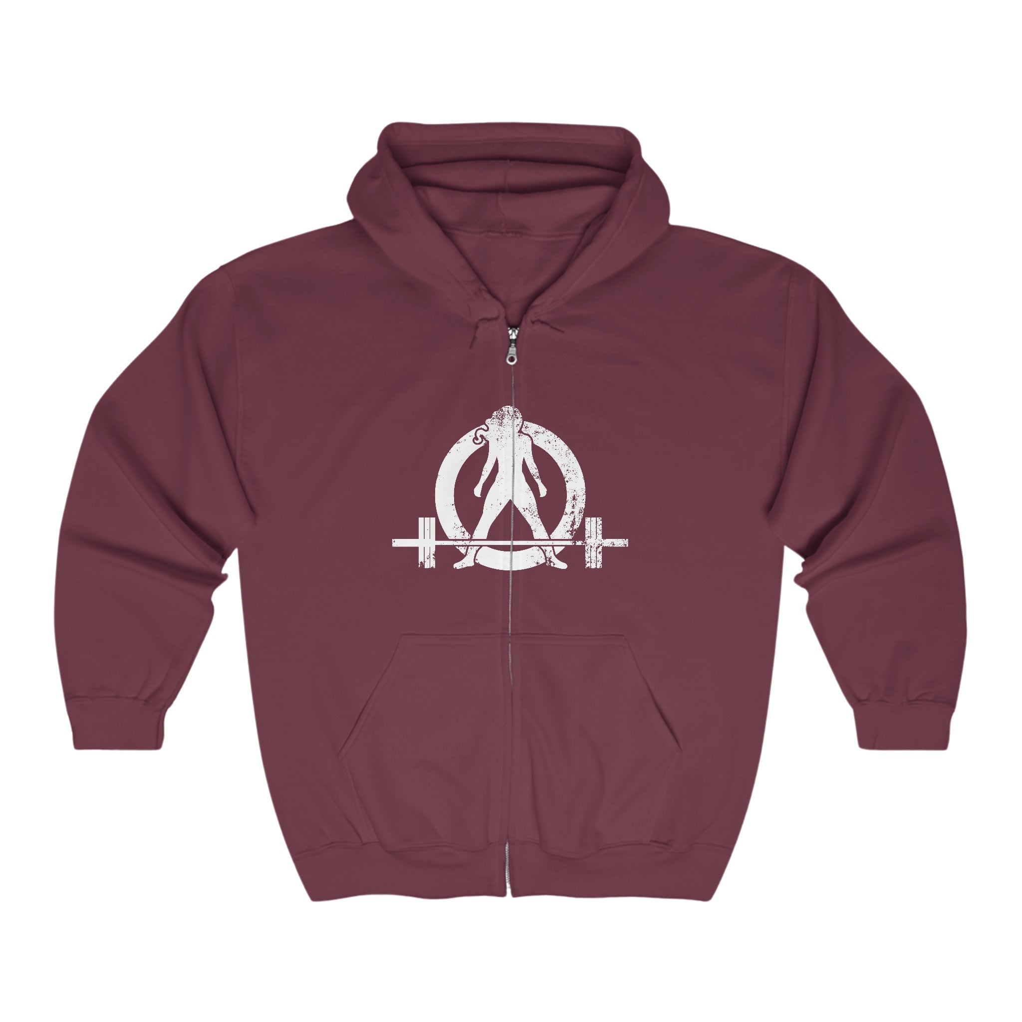 Unisex Heavy Blend™ Full Zip Hooded Sweatshirt - Distressed White Logo