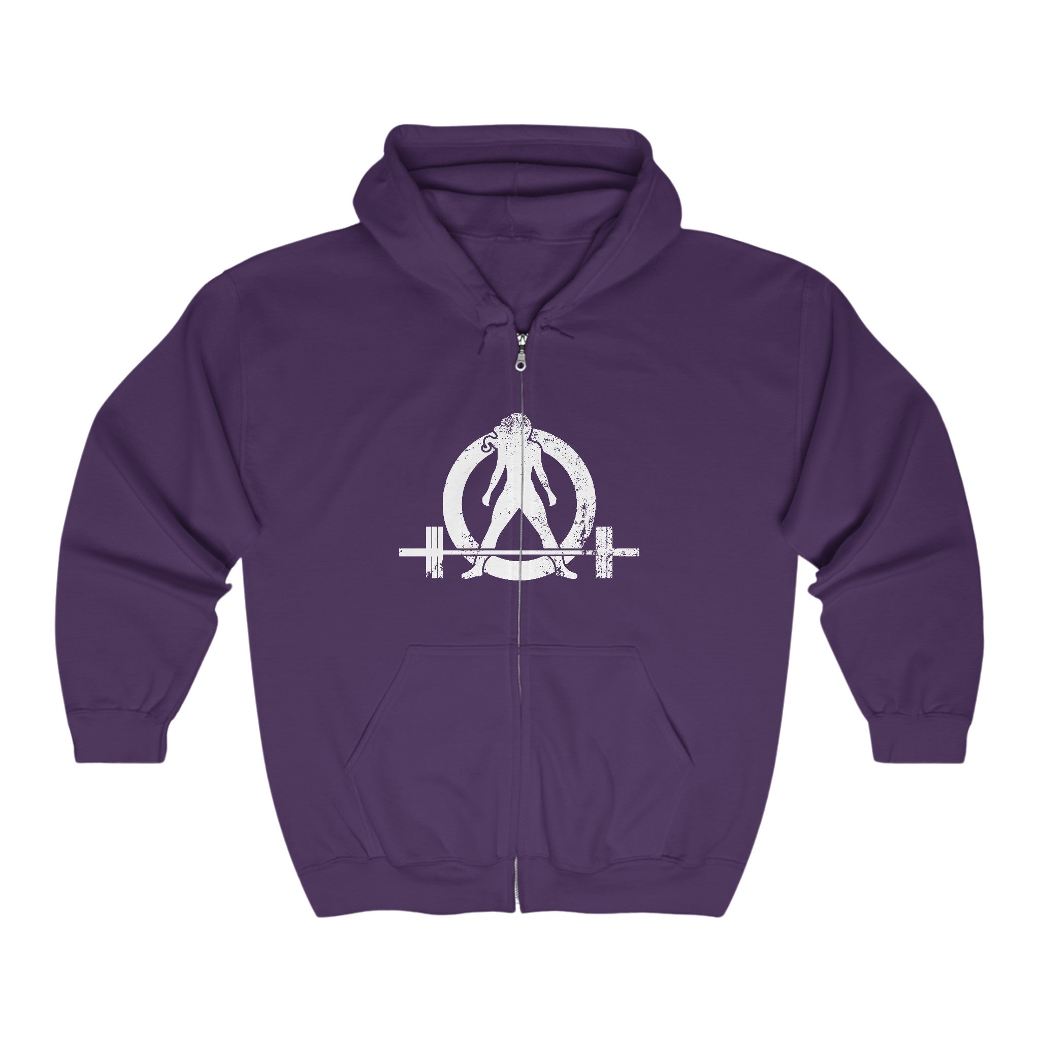 Unisex Heavy Blend™ Full Zip Hooded Sweatshirt - Distressed White Logo