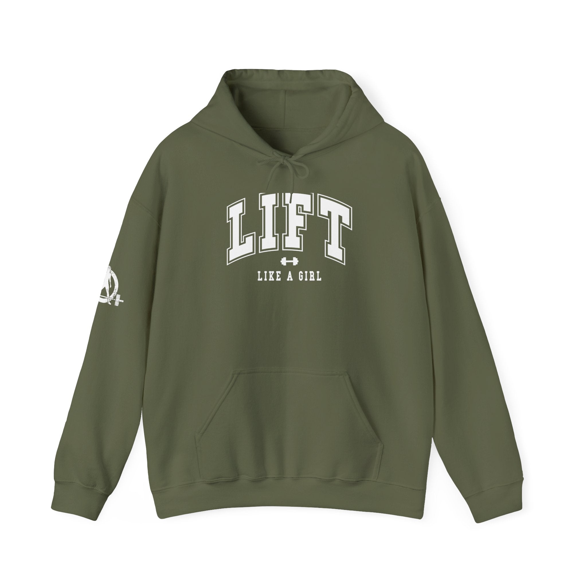 Lift Like.A Girl - Unisex Heavy Blend Hooded Sweatshirt - White Logo on Front & Right Sleeve