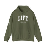 Lift Like.A Girl - Unisex Heavy Blend Hooded Sweatshirt - White Logo on Front & Right Sleeve