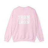 Iron Sharpens Iron - Unisex Heavy Blend™ Crewneck Sweatshirt - Front White Logo - Print on Front & Back