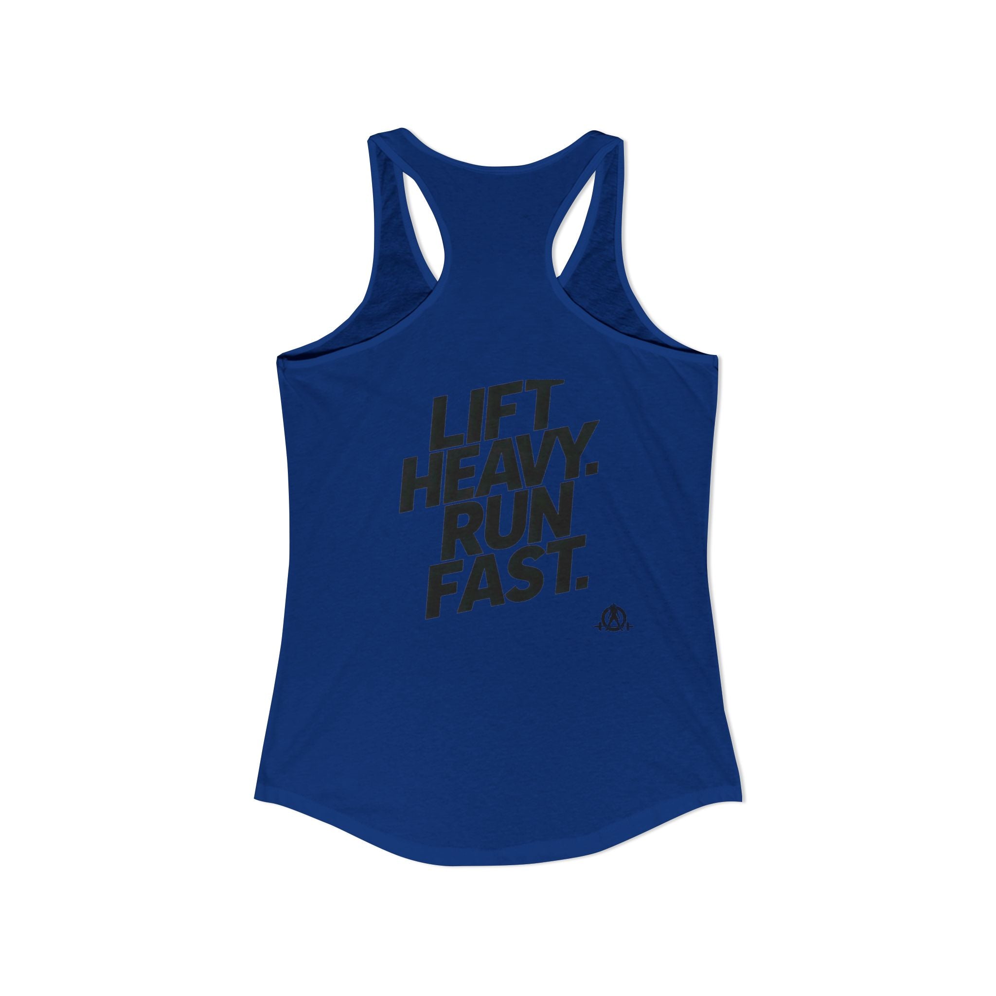 Lift Heavy - Run Fast - Racer Back Tank Top - Women's Ideal Racerback Tank (Black Front & Back Logo)