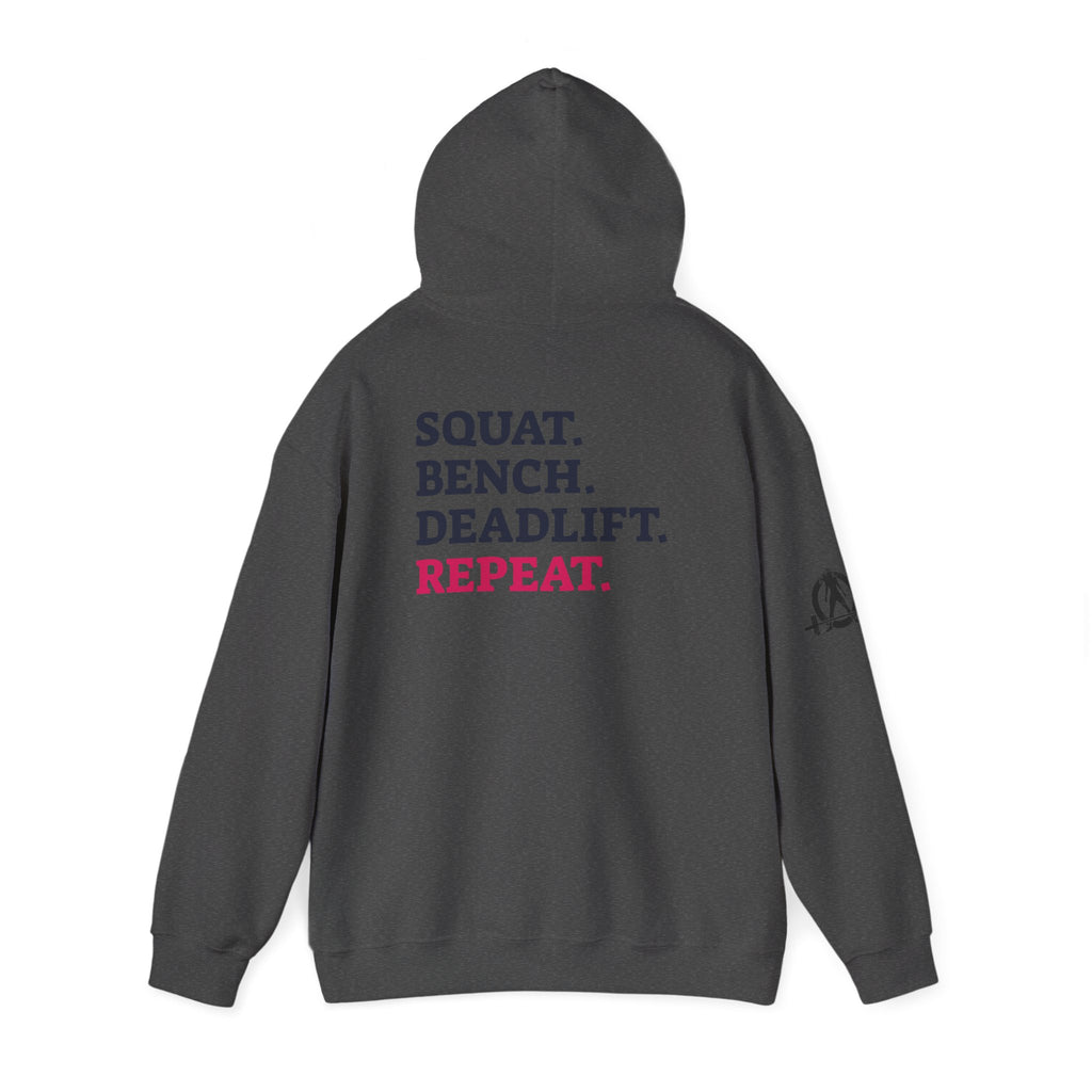 WWLW “Squat • Bench • Deadlift • Repeat” Hoodie - Black Logo Back