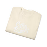 Coffee & Barbells - Unisex Ultra Cotton Tee - Front White Logo - Plain Back