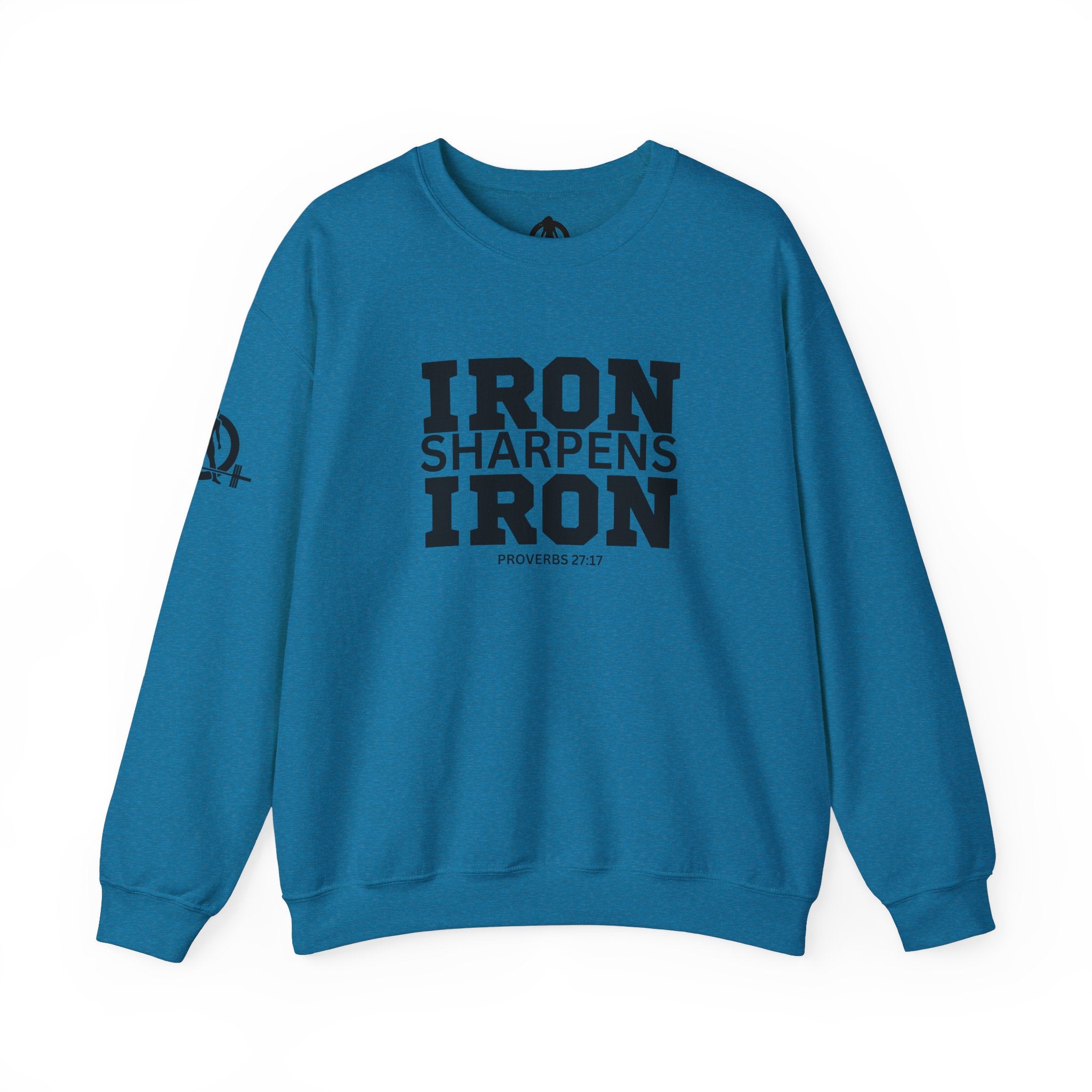 Iron Sharpens Iron - Unisex Heavy Blend™ Crewneck Sweatshirt - Front Black Logo - Plain Back
