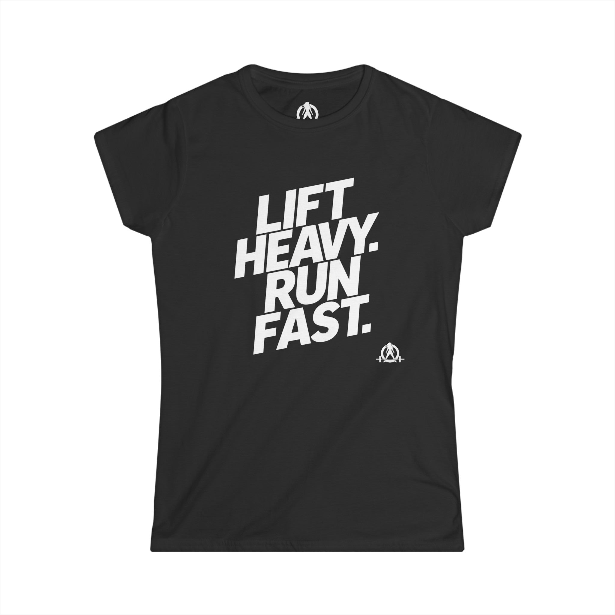 Lift Heavy Run Fast - Women's Softstyle Tee - White Front Logo