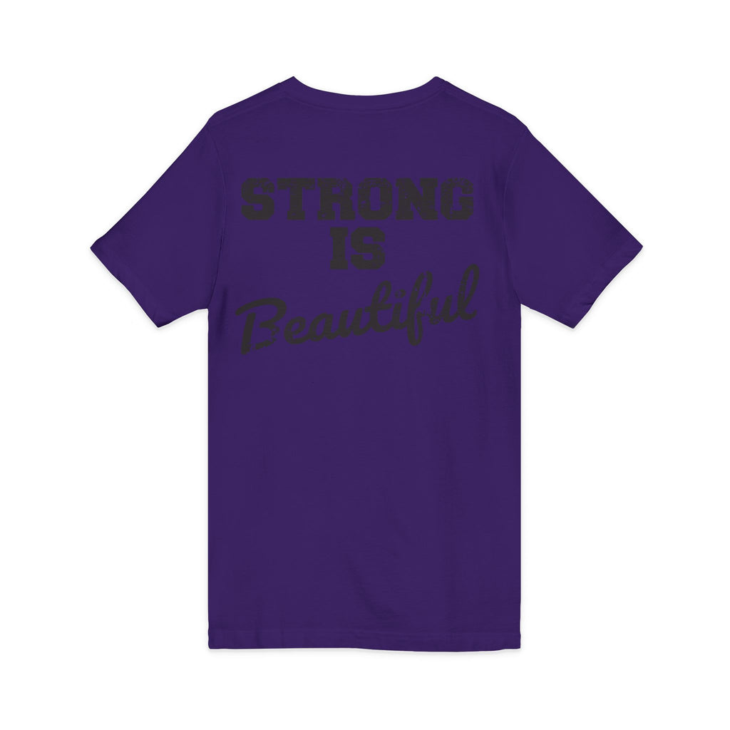 Strong Is Beautiful - Distressed Black Logo - Unisex Jersey Short Sleeve V-Neck Tee