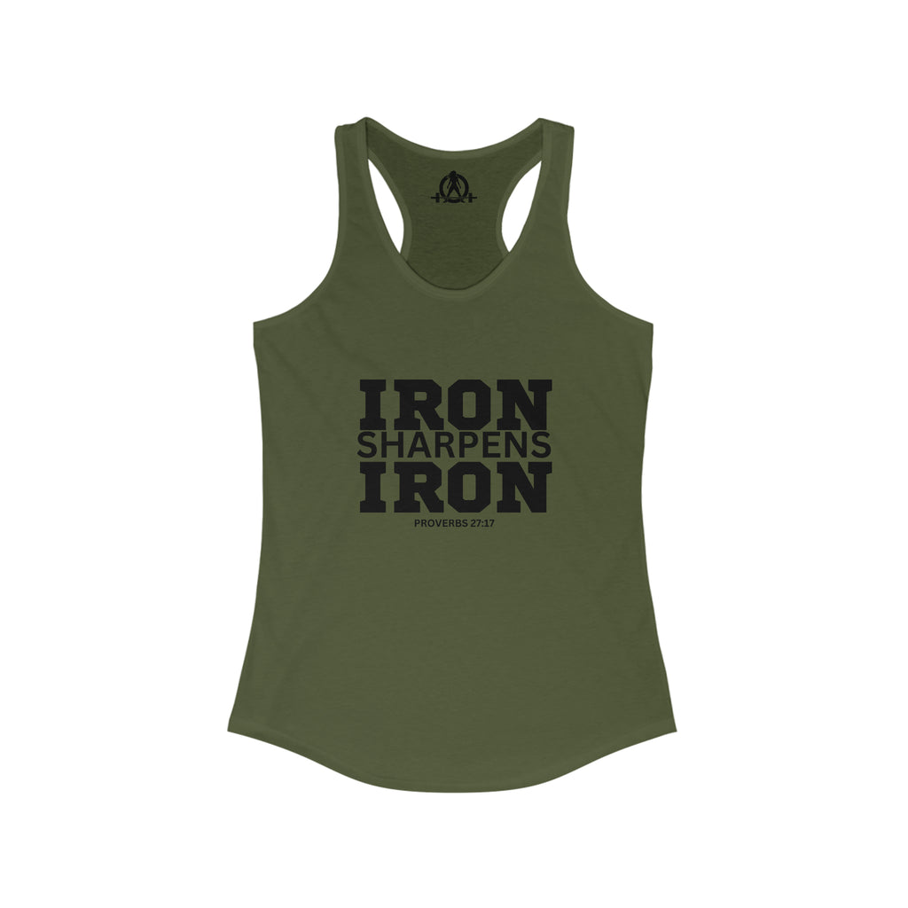 Iron Sharpens Iron - Women's Ideal Racerback Tank - Black Font - Print on Front - Plain Back
