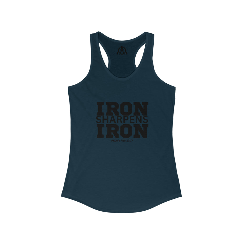 Iron Sharpens Iron - Women's Ideal Racerback Tank - Black Font - Print on Front - Plain Back