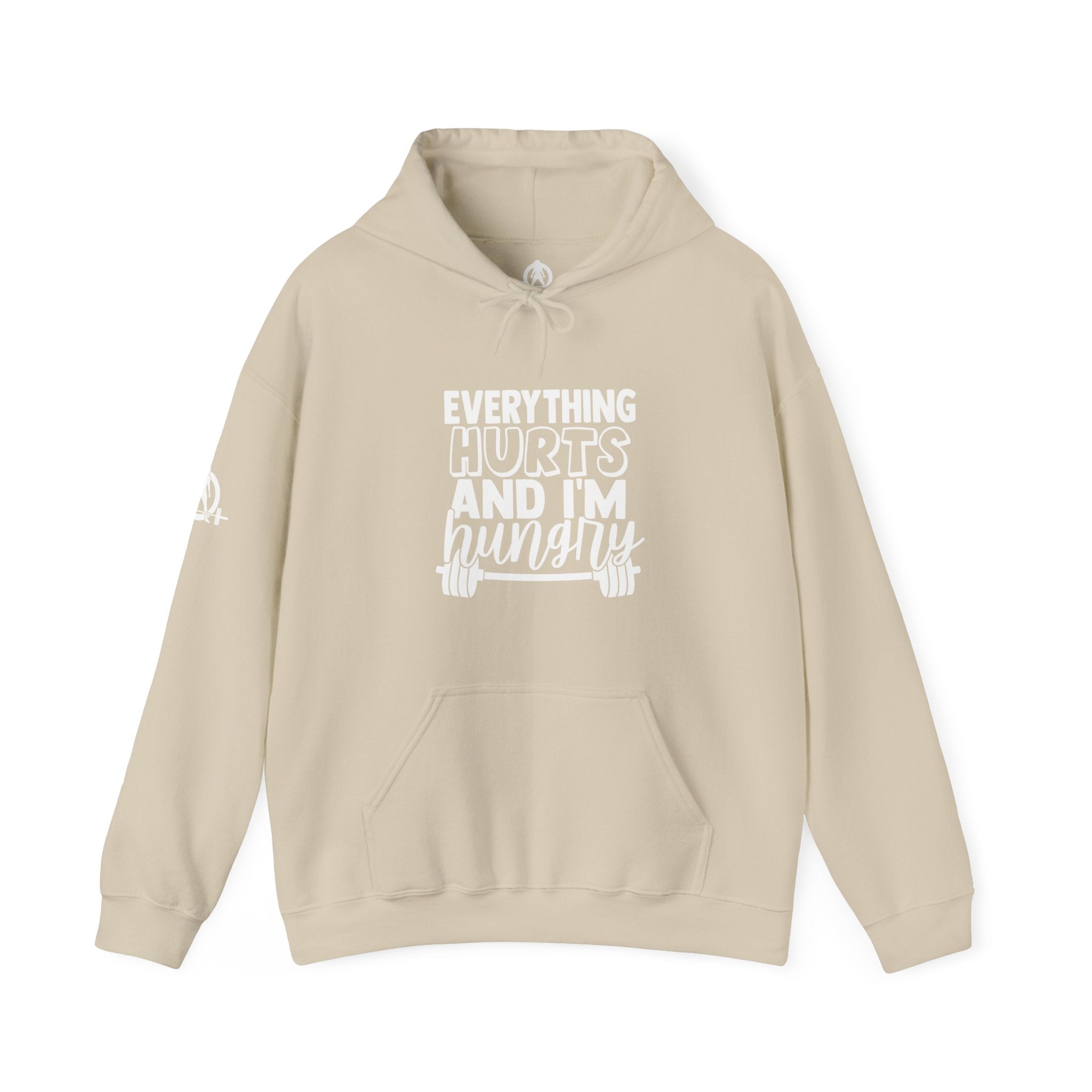 Everything Hurts & I'm Hungry  - Unisex Heavy Blend Hooded Sweatshirt  - White Print Front/Arm