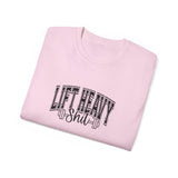 Lift Heavy Shit - Unisex Ultra Cotton Tee - Front Black Logo - Plain Back